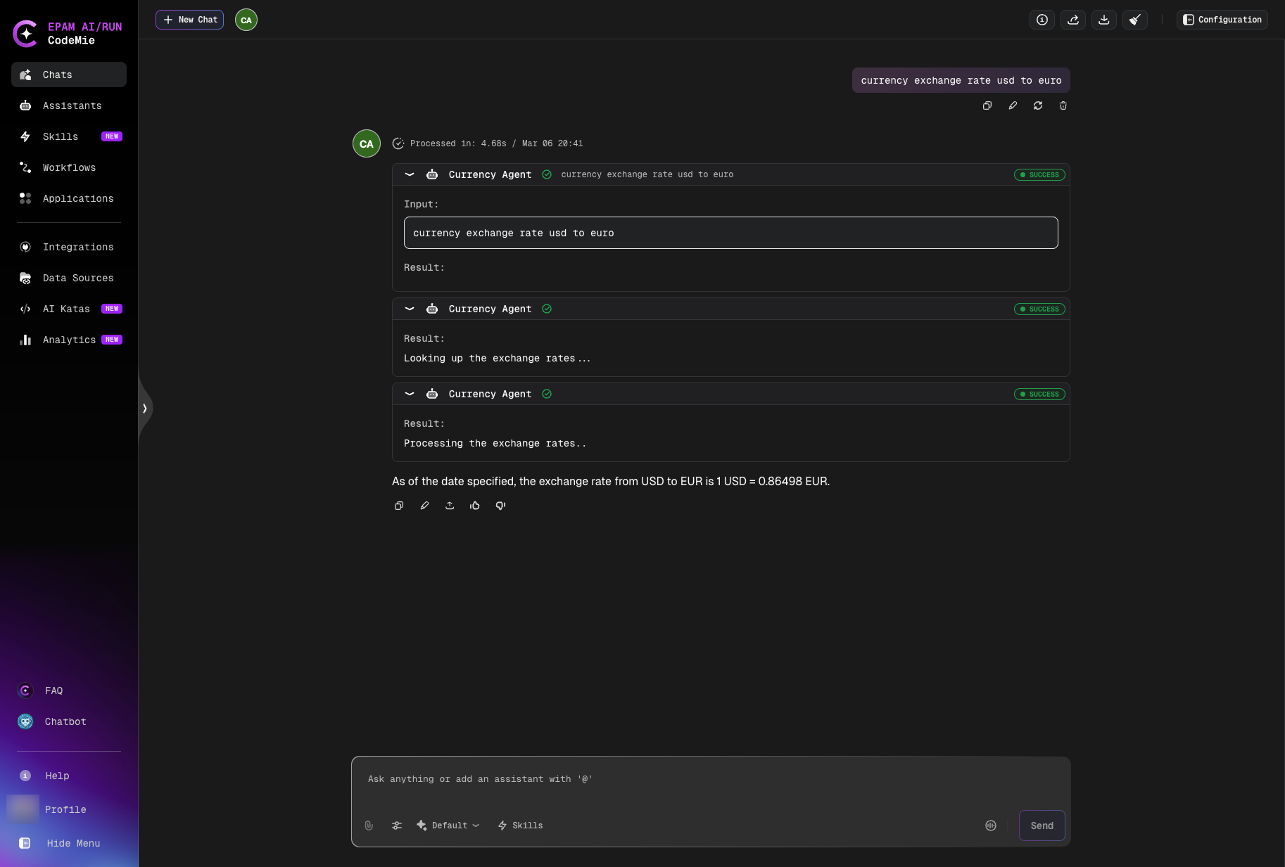 Chat with streaming status updates