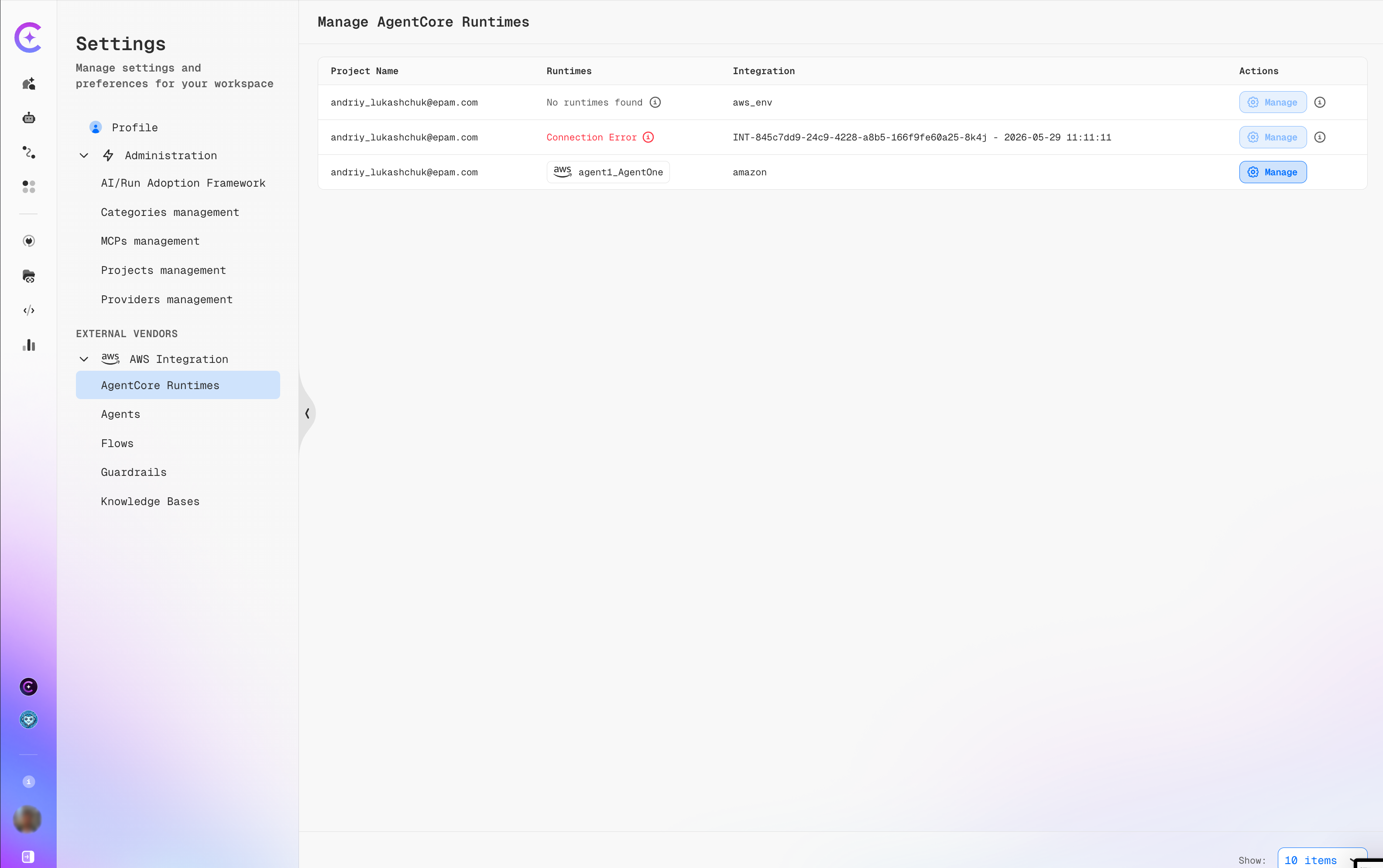 Manage AgentCore Runtimes