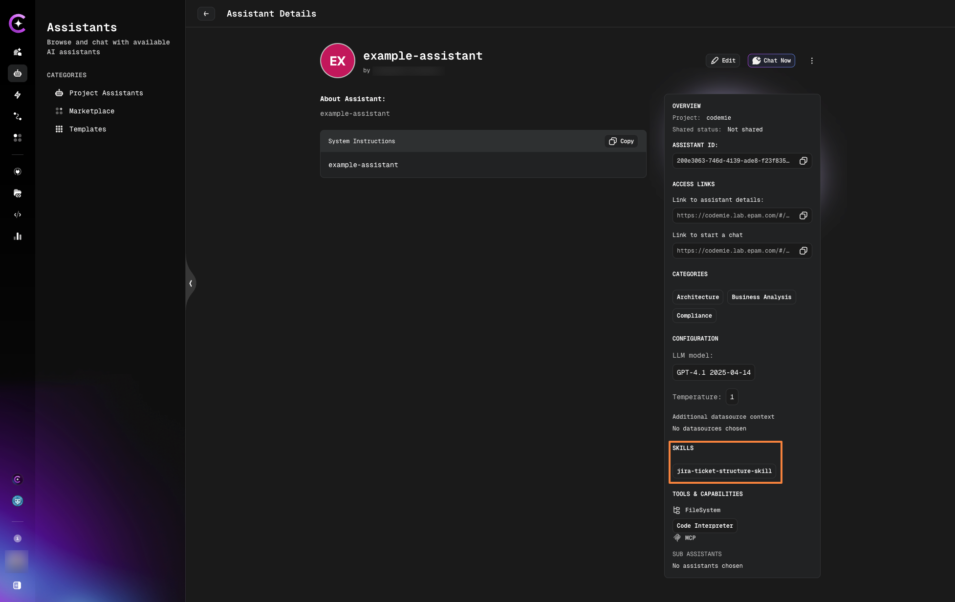Assistant Details with Skills