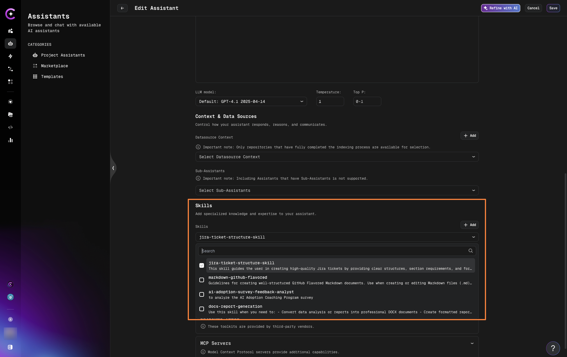 Assistant Skills Section