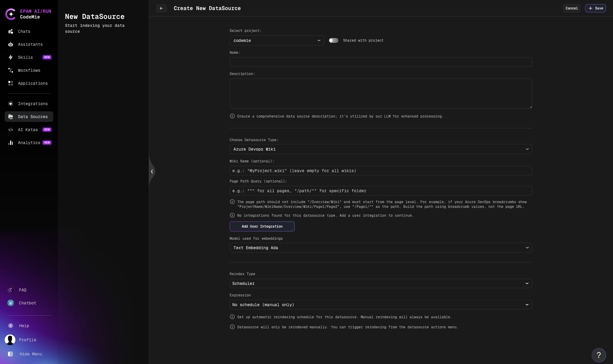Azure DevOps Wiki Data Source Form