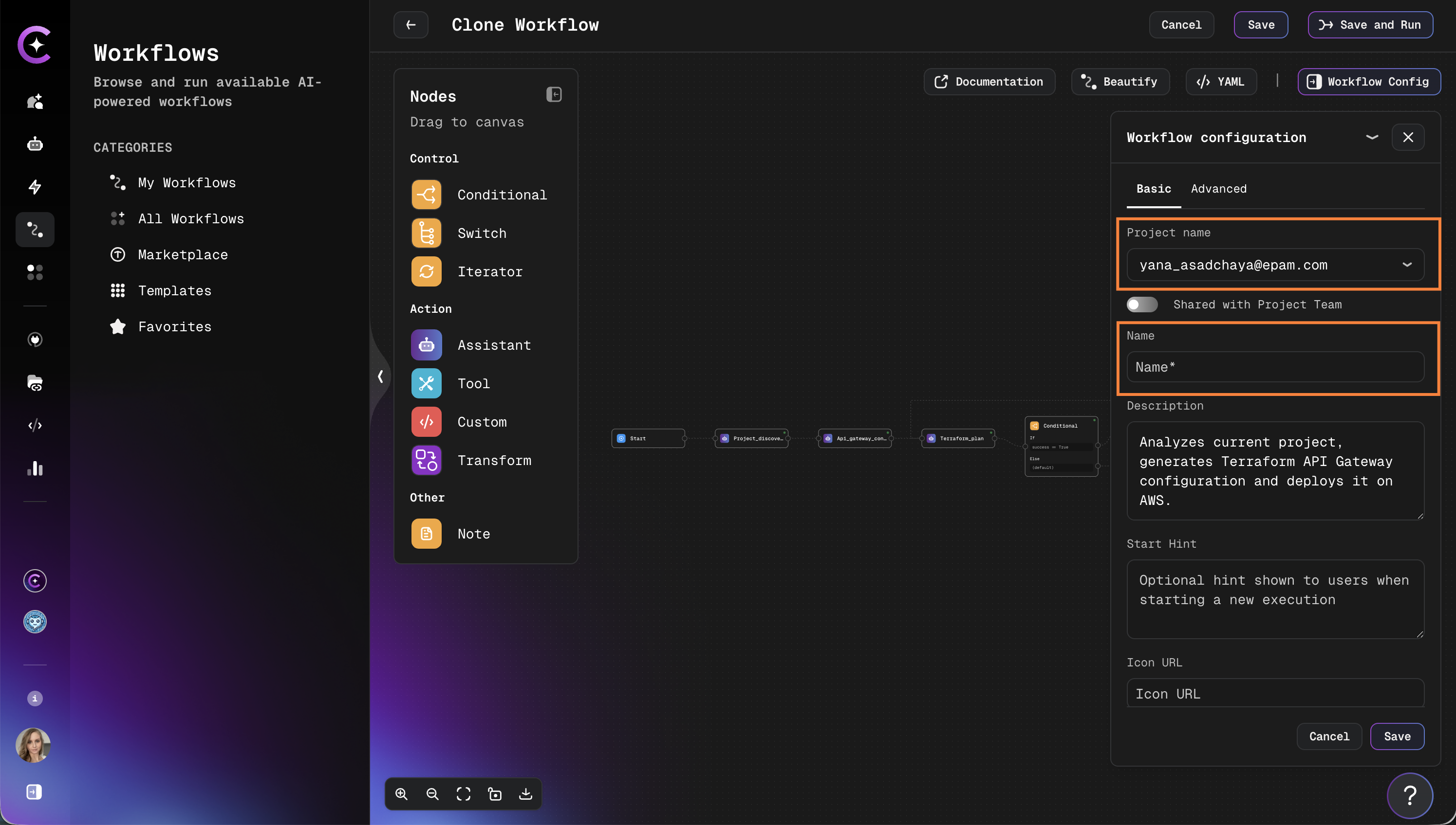 Clone workflow settings