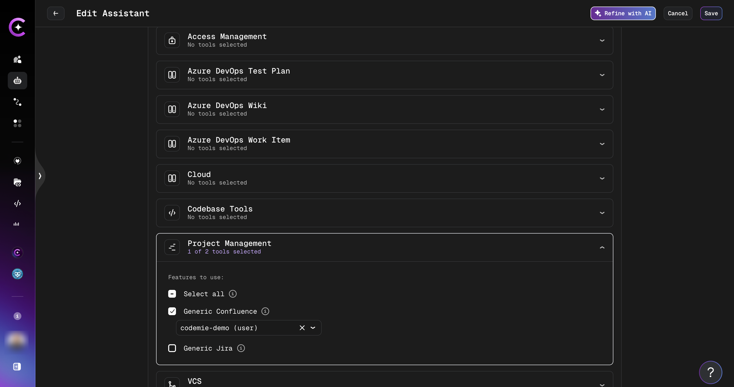 Assistant setup with Confluence tool