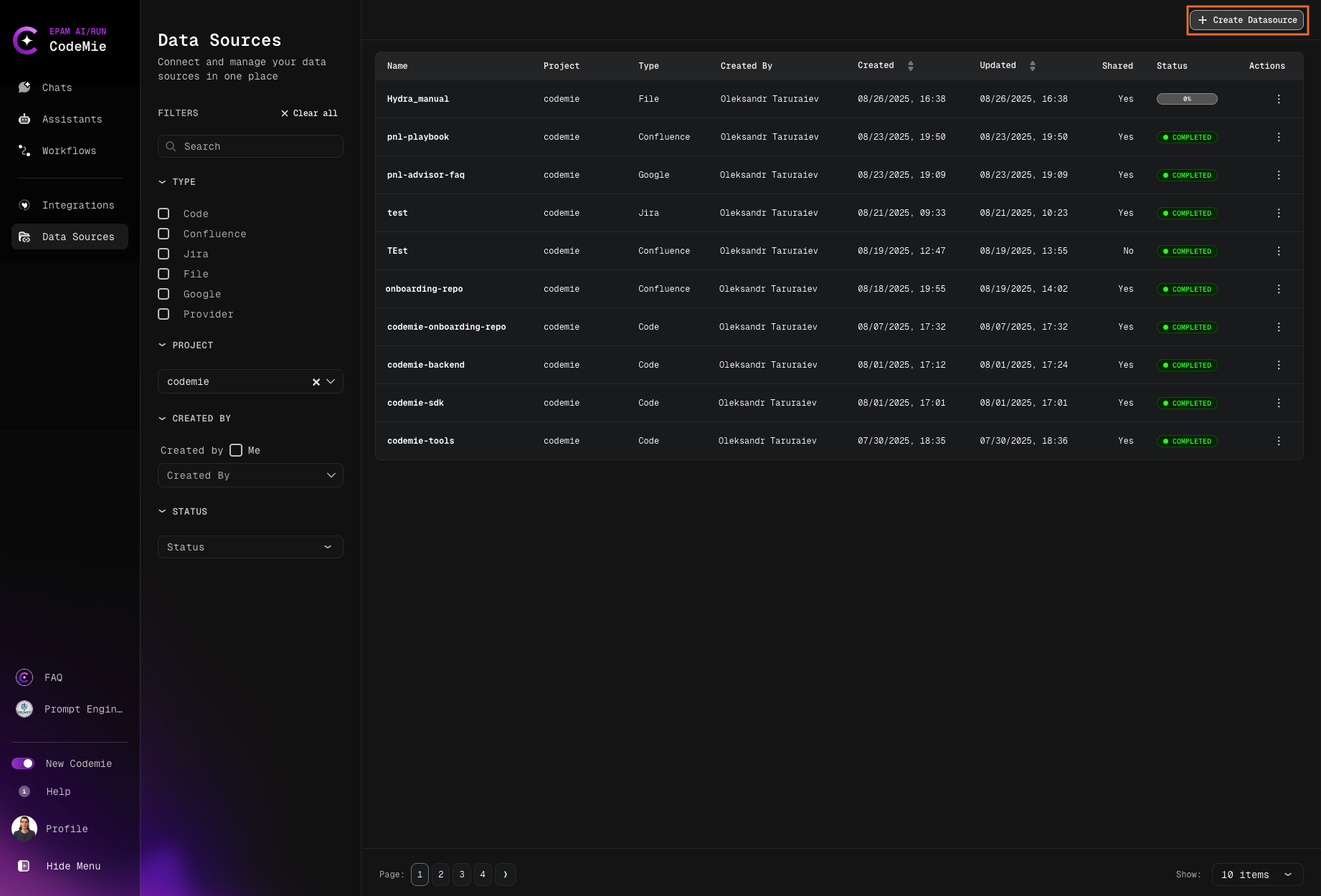Create Datasource Button