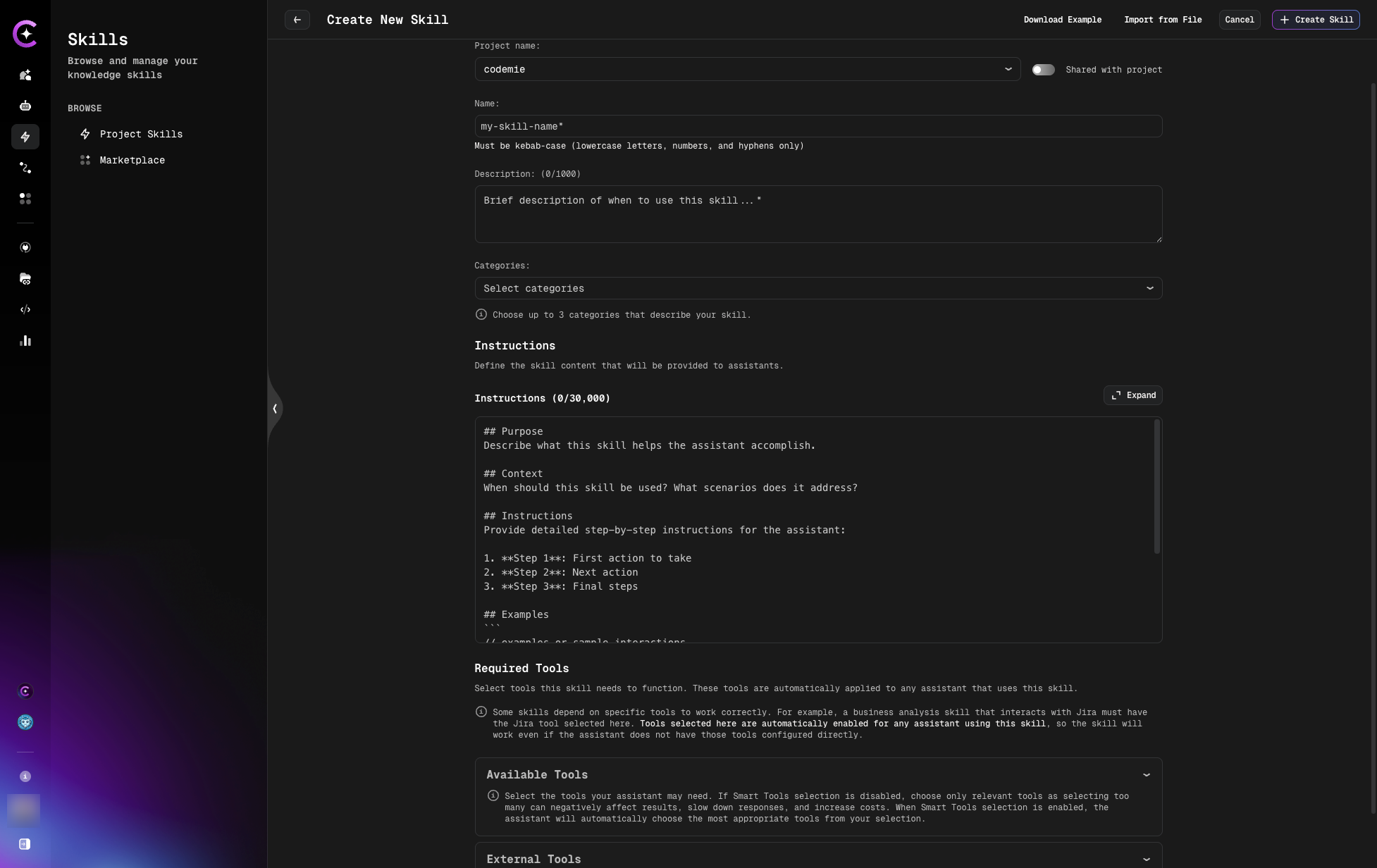 Create Skill Manual Form