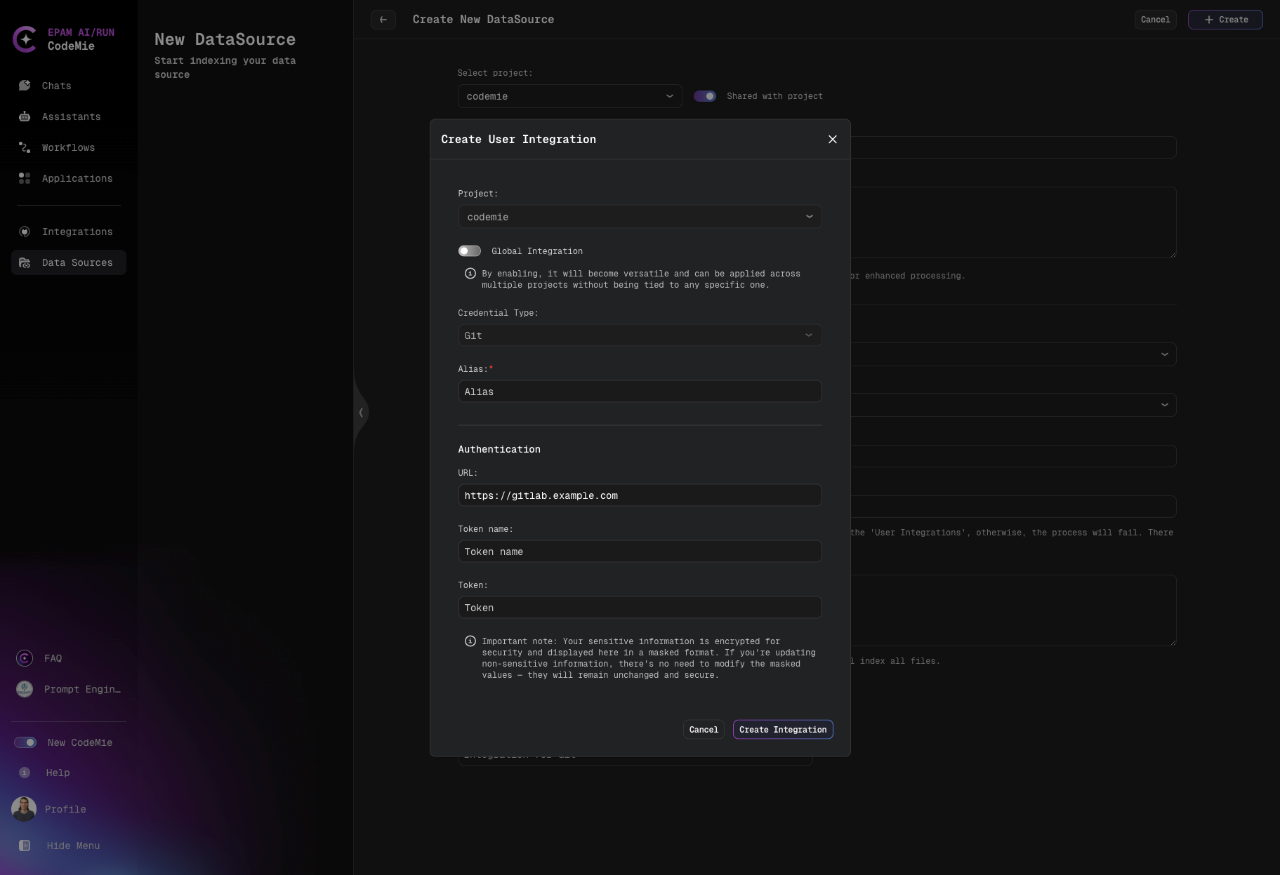 Integration selection interface