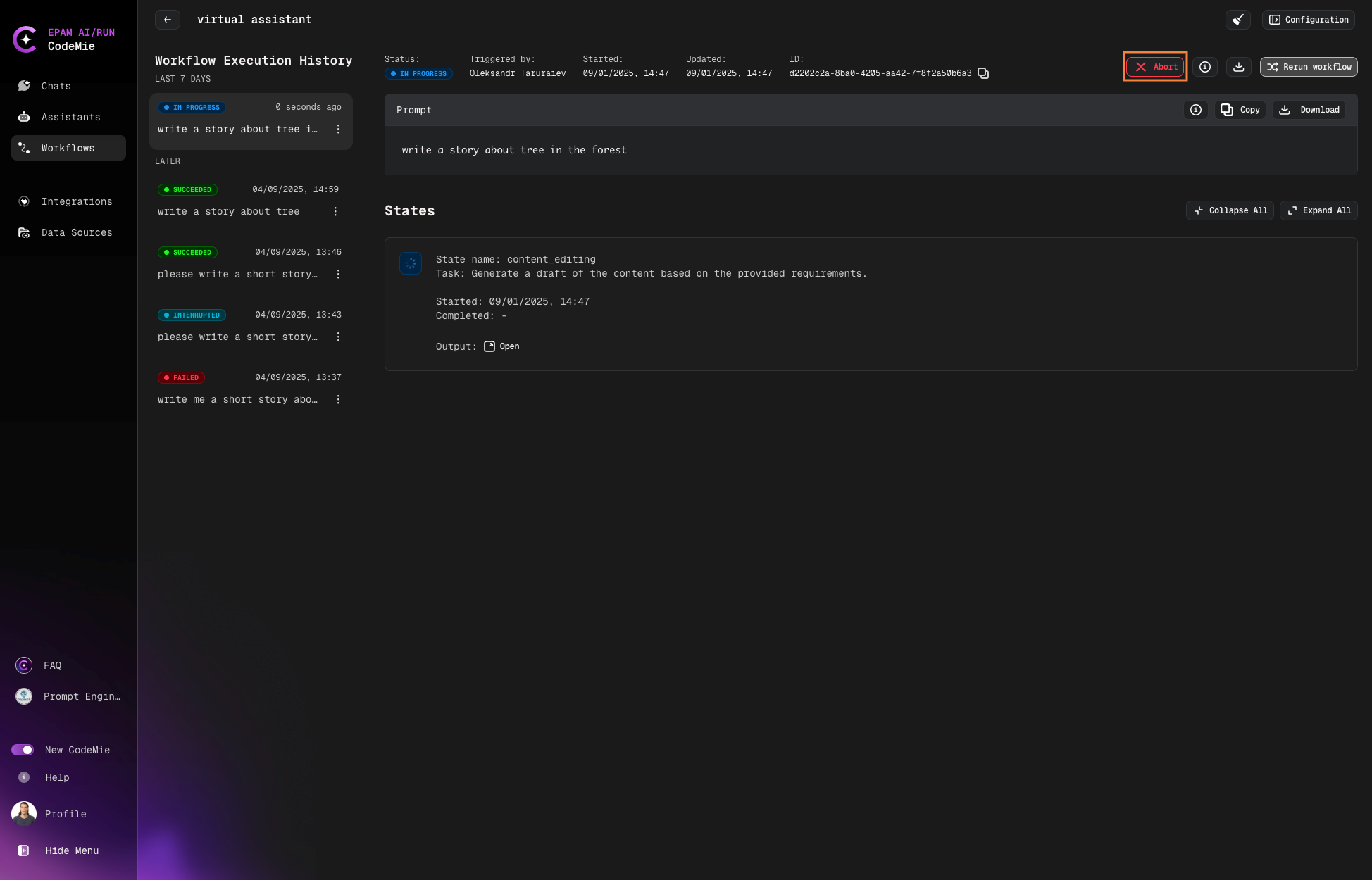 Abort workflow button