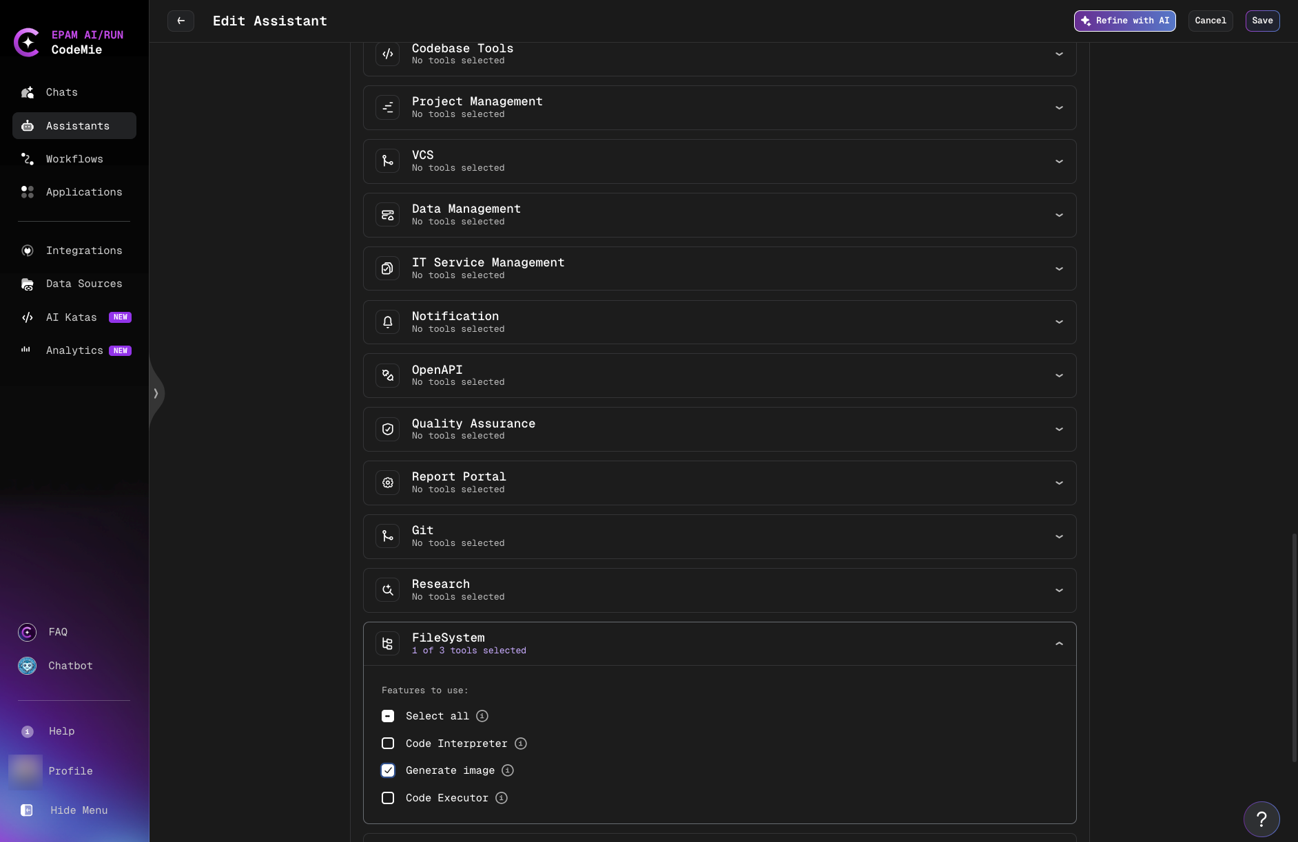 FileSystem Tools Selection