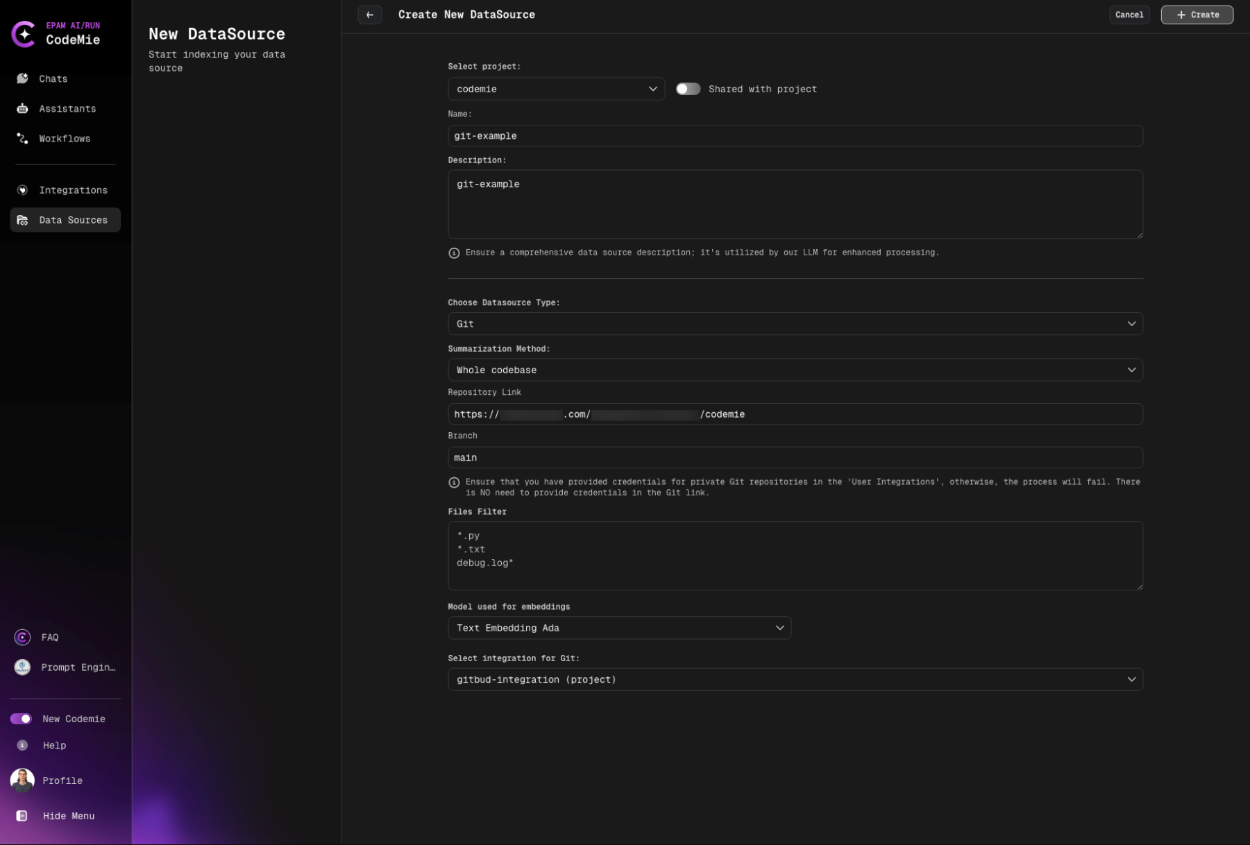 Git Data Source Form