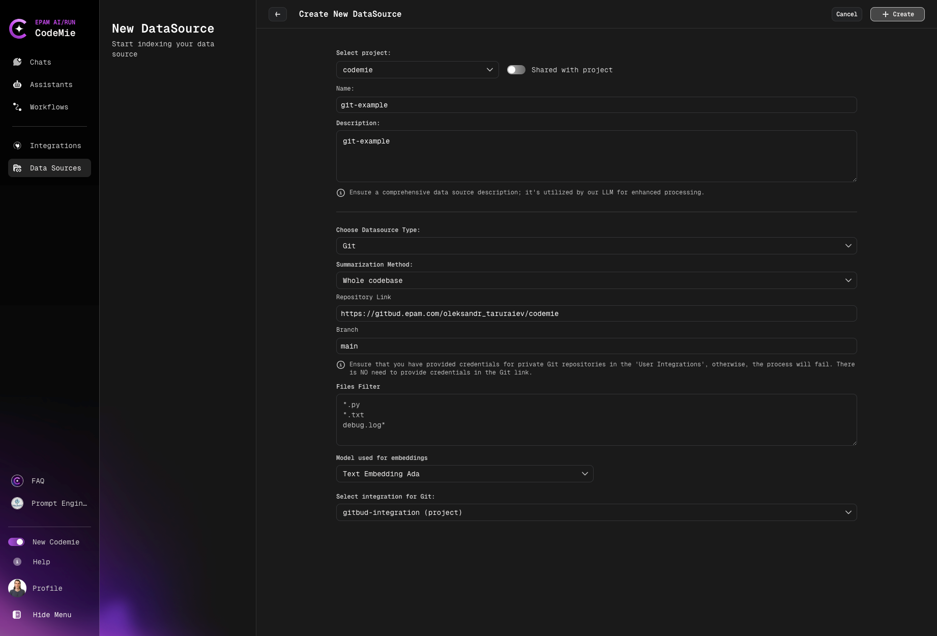 Git Data Source Form