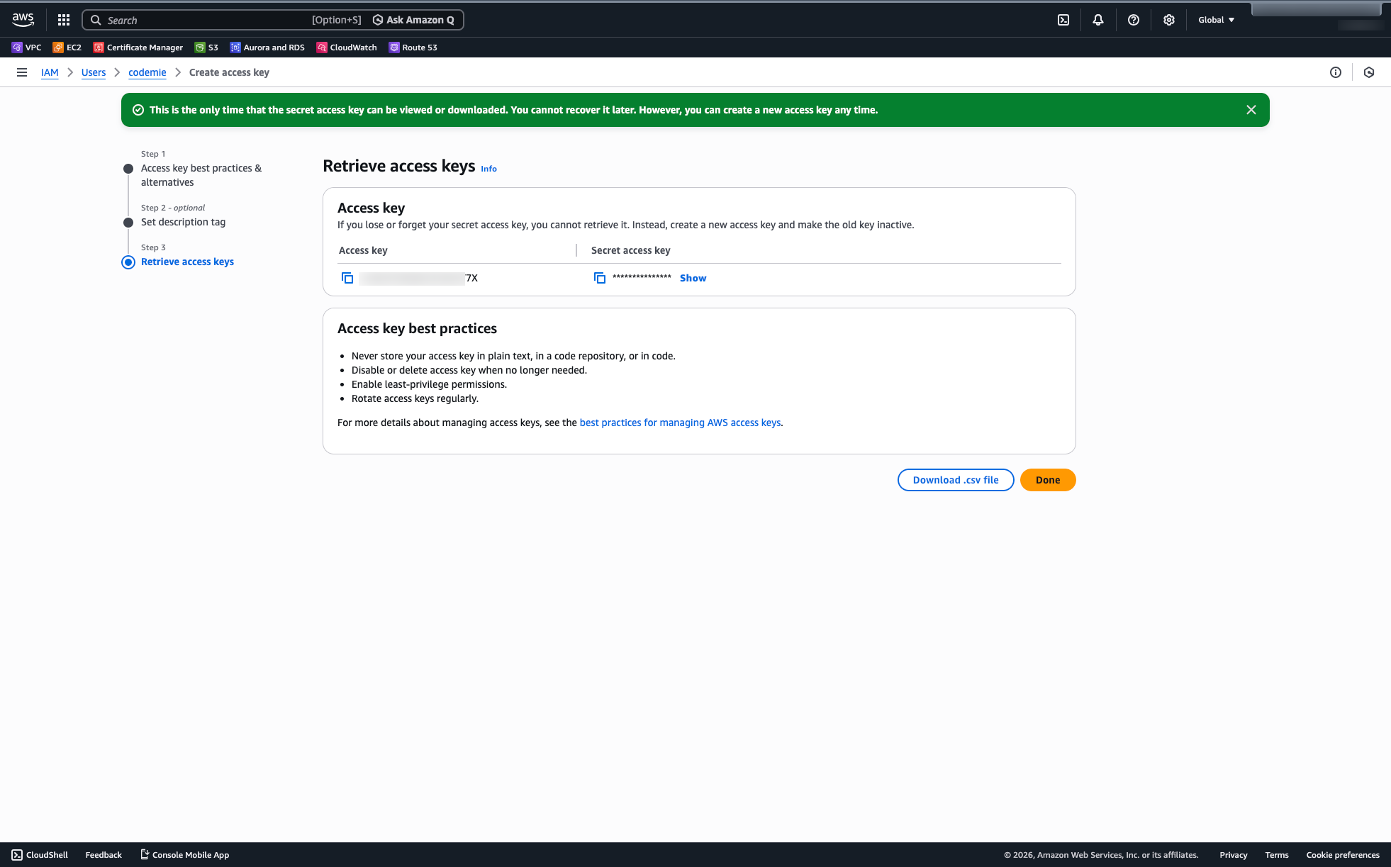 AWS Retrieve Access Keys