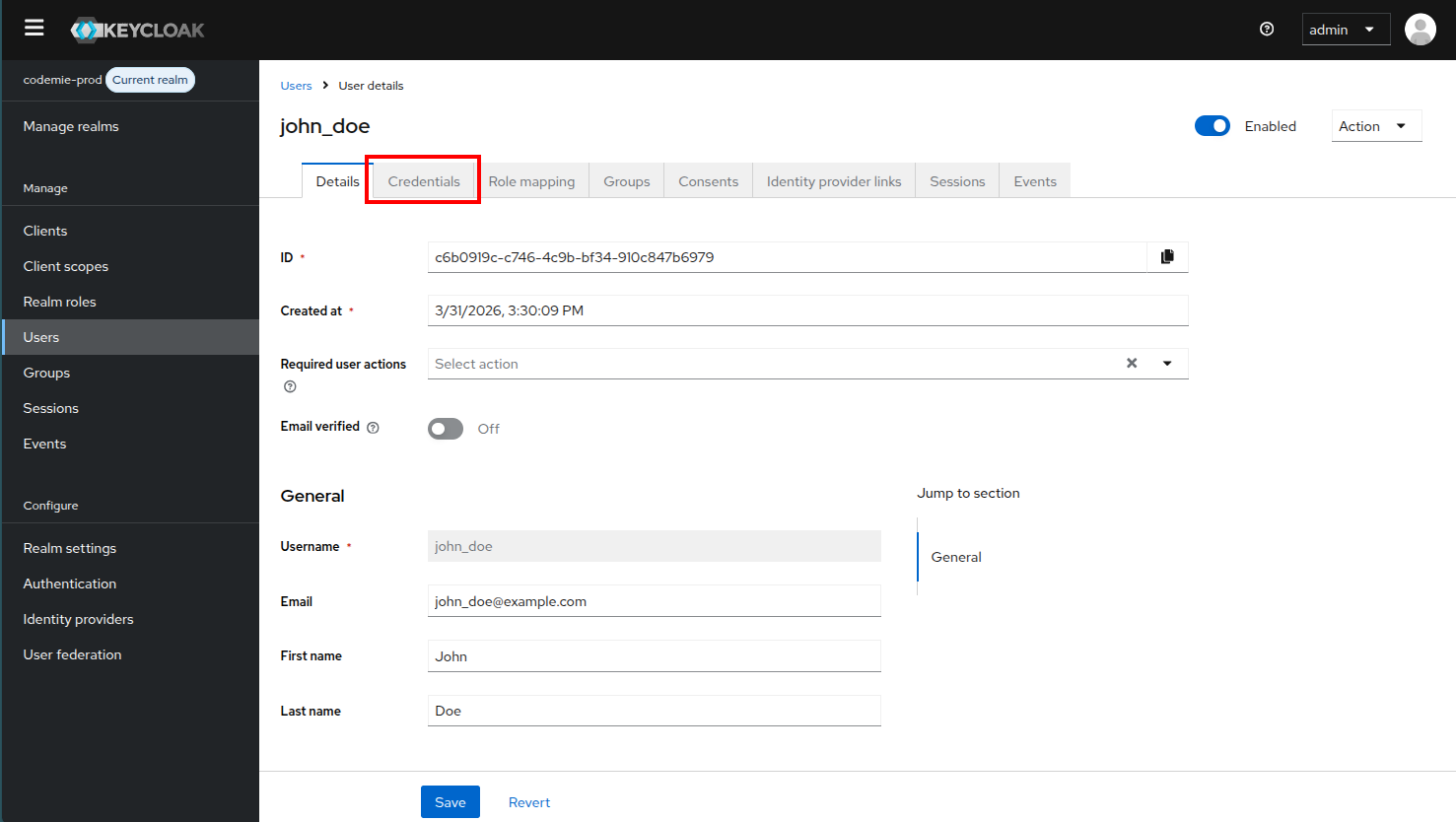 Credentials Tab