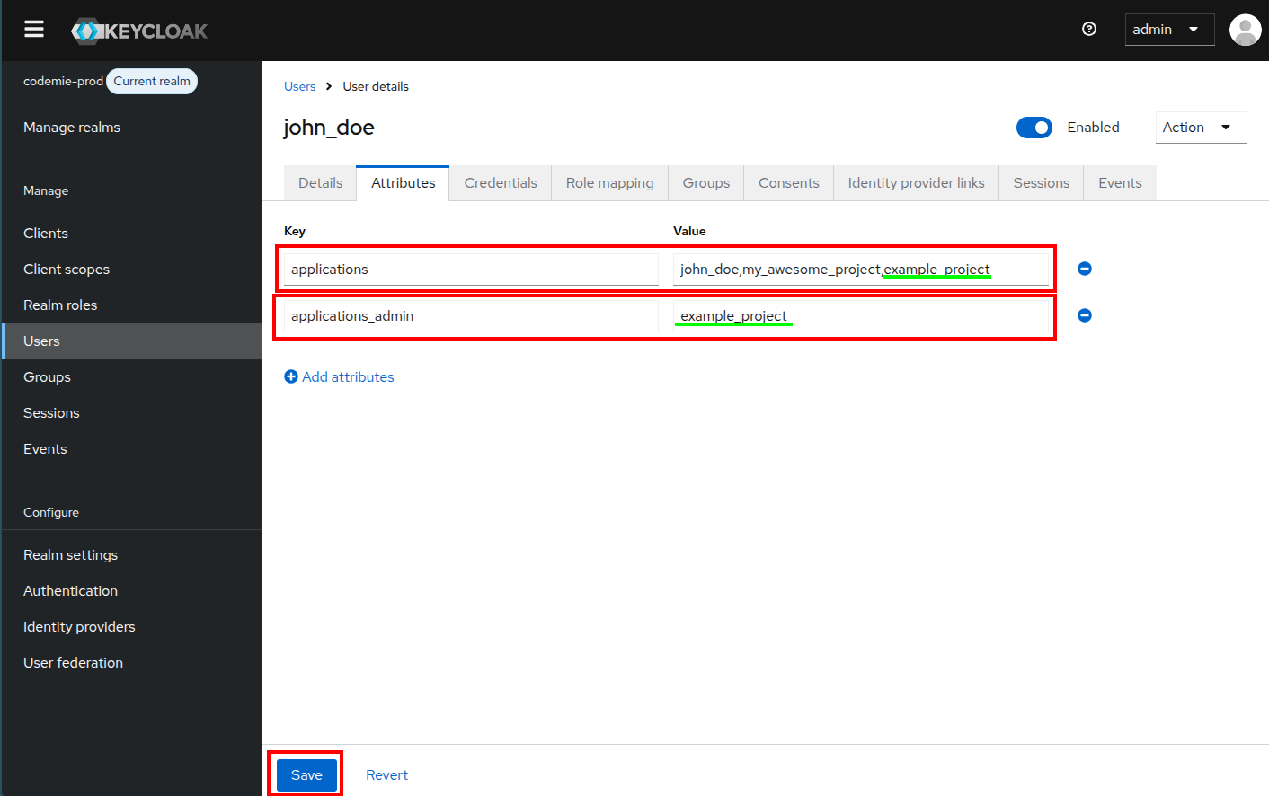 Project Admin Attributes