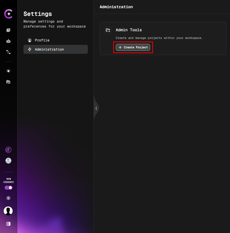 Create Project Button