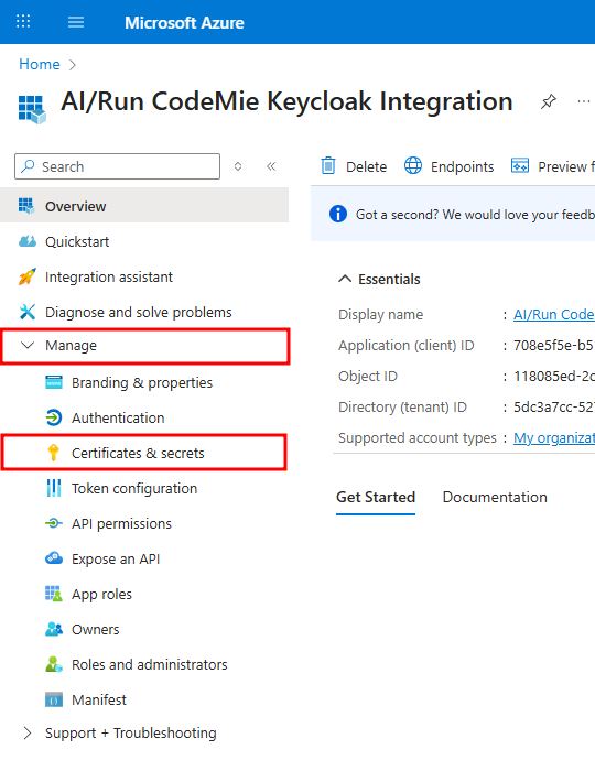 Certificates &amp; Secrets