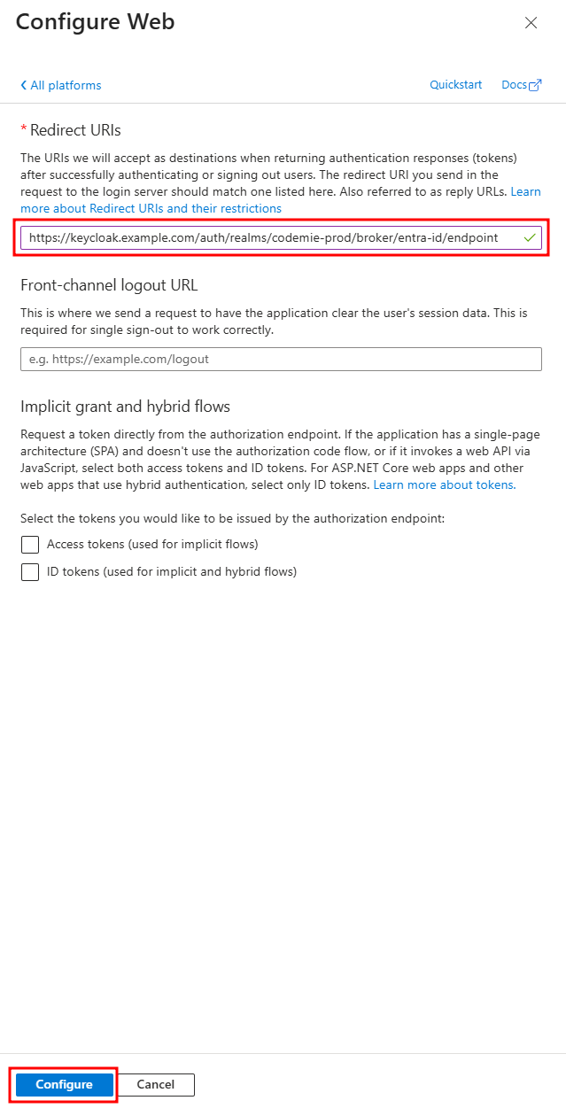 Configure Redirect URI