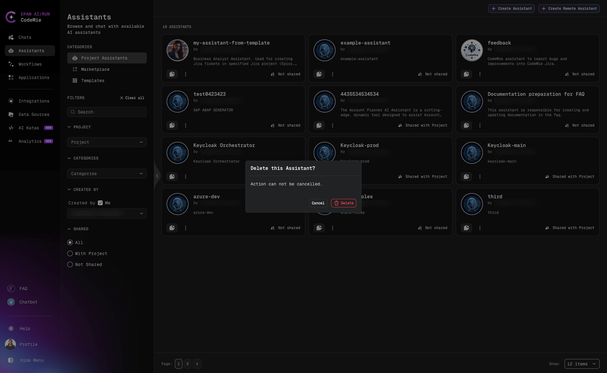 Confirm assistant deletion