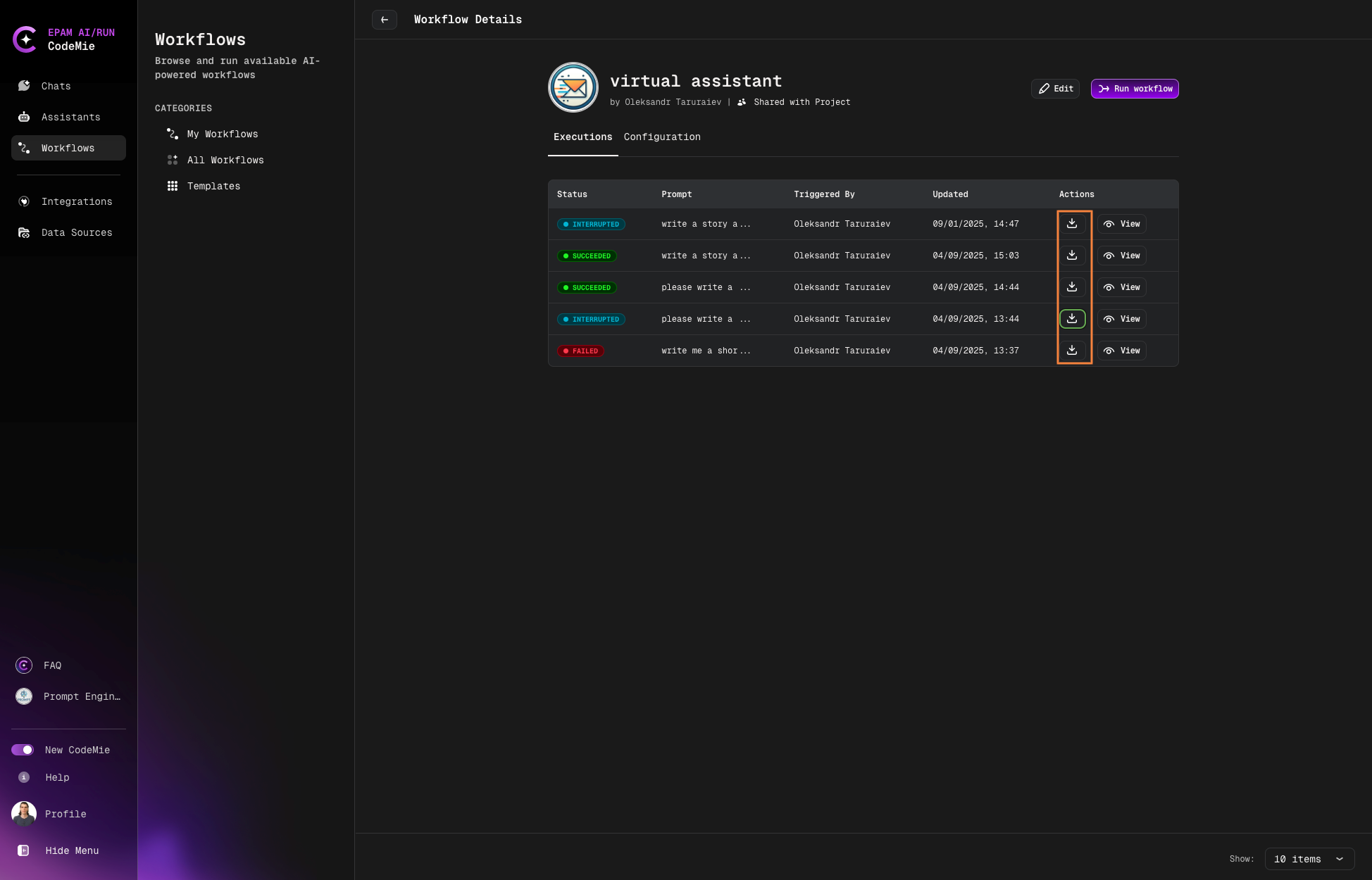 Export format selection