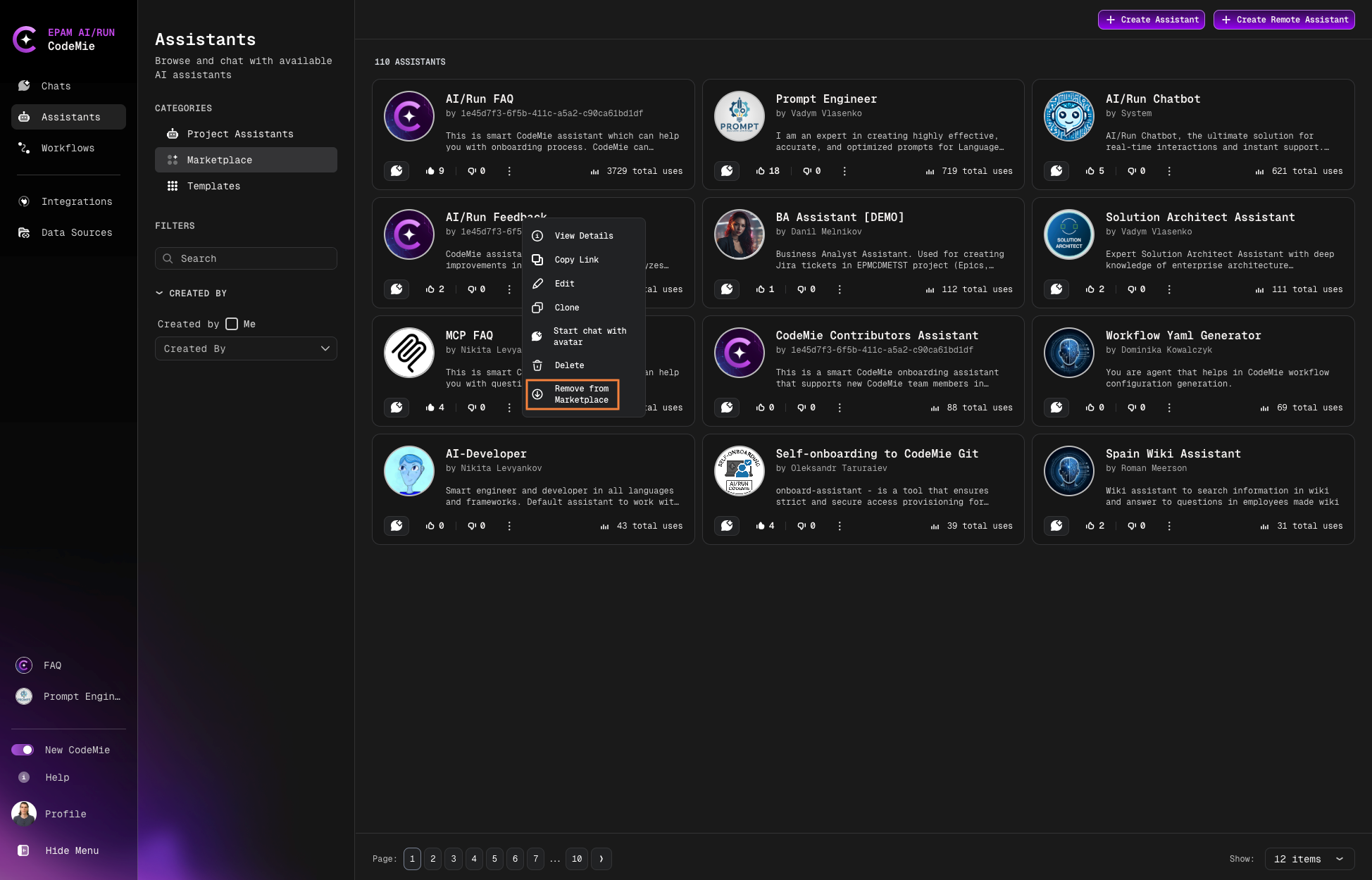 Published assistant management