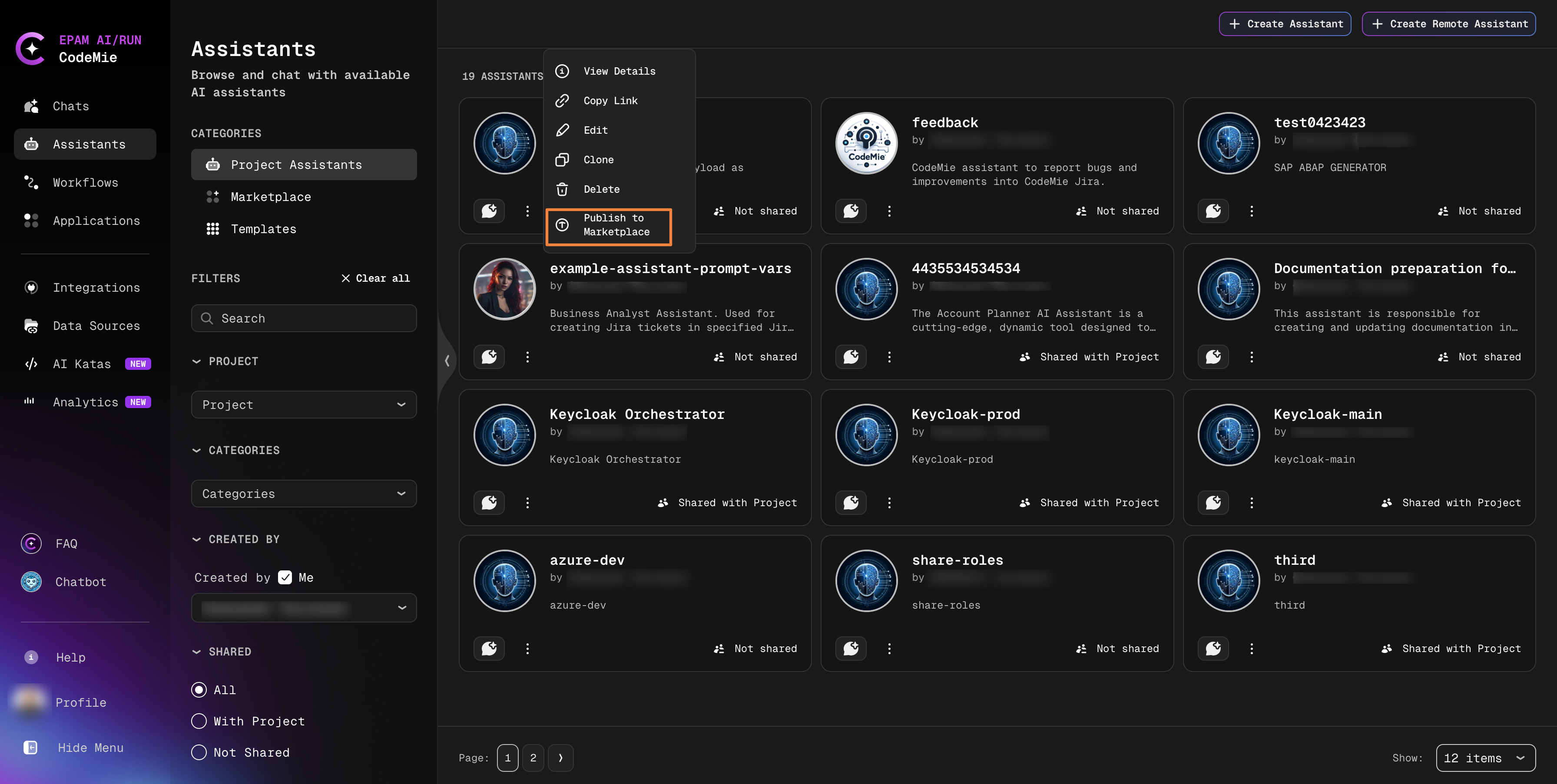 Publish to Marketplace button