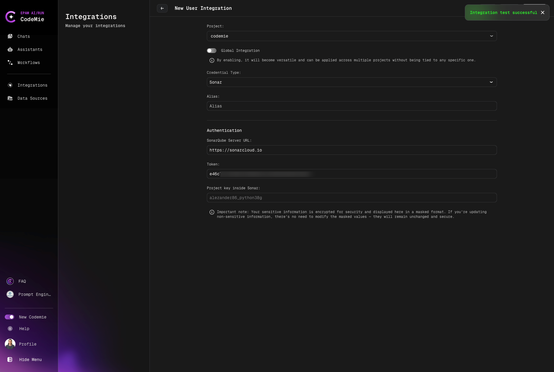 Integration parameters