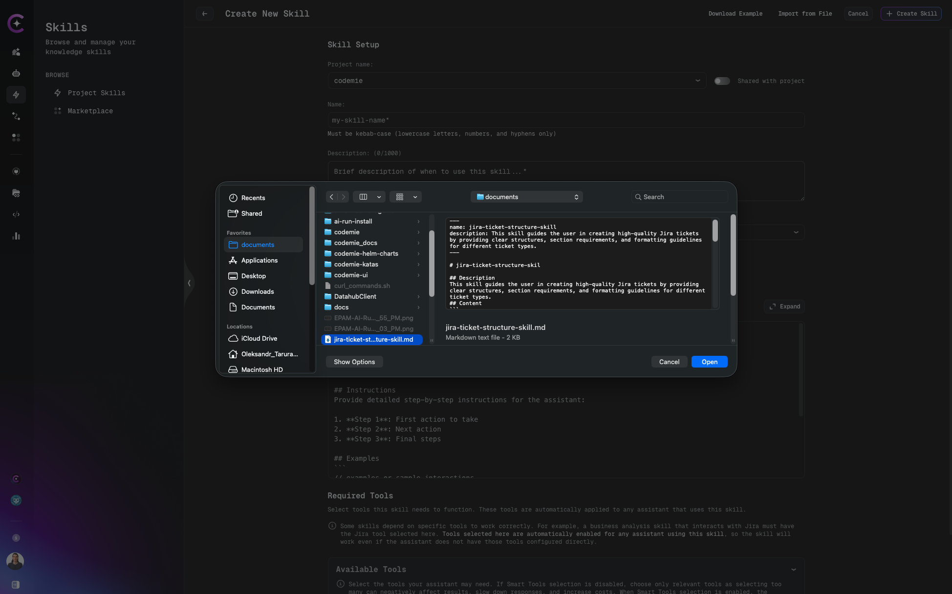 Import Skill File Selection