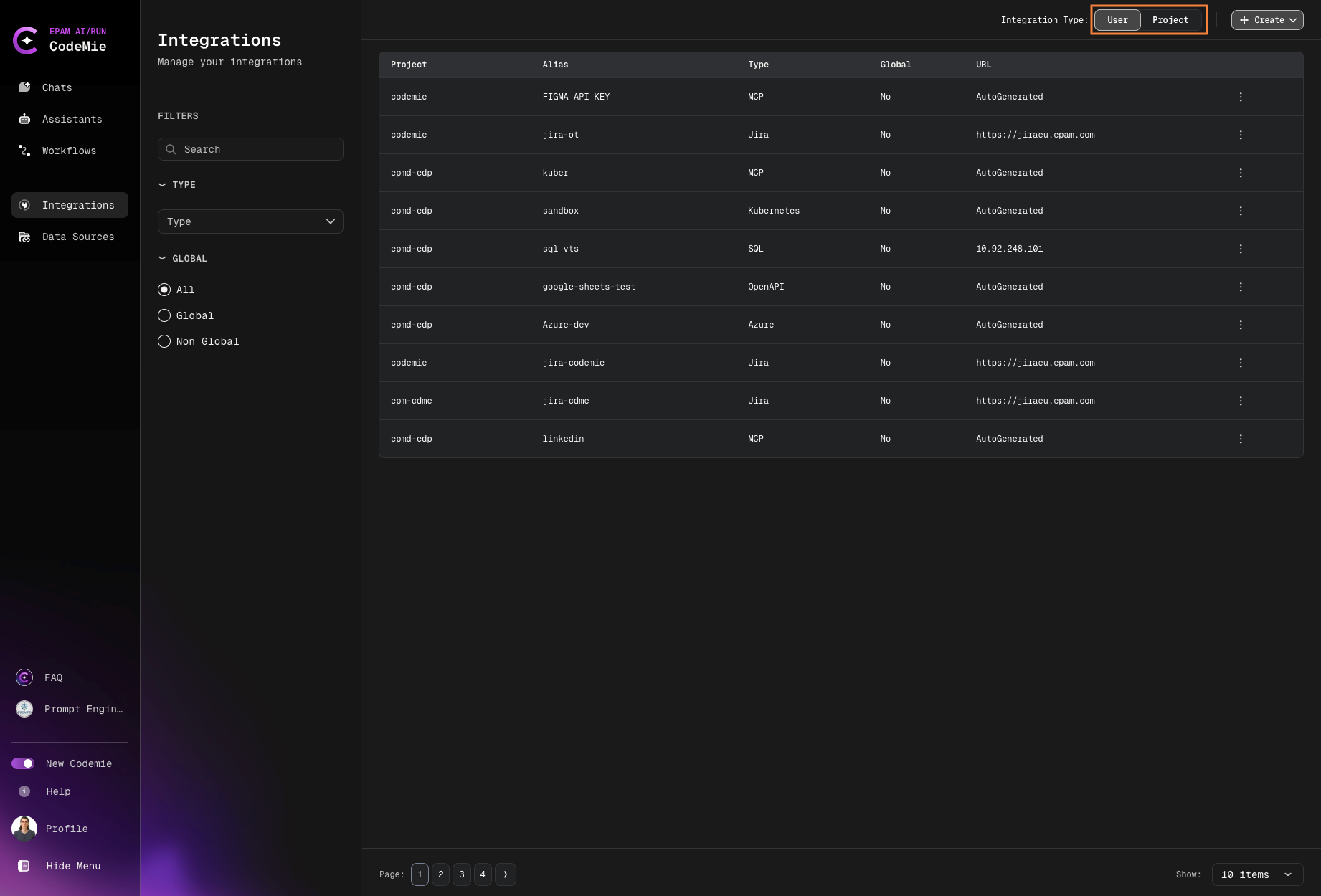 Create integration button