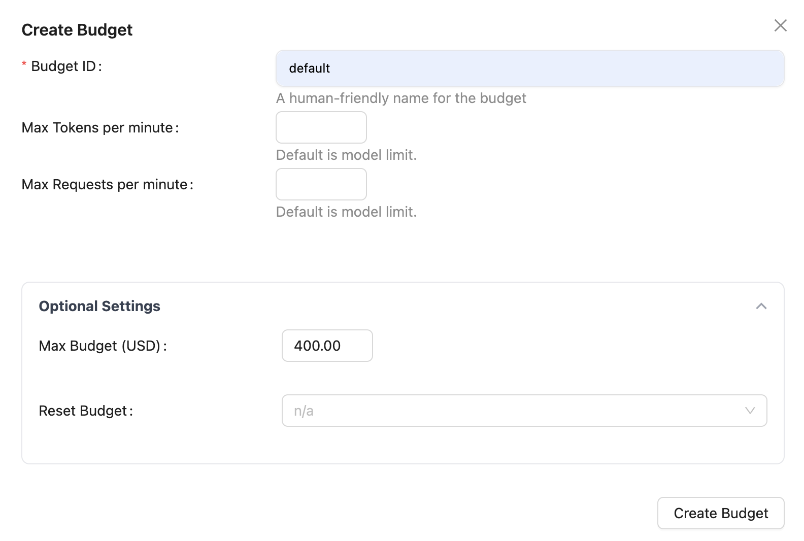 Create Budget Dialog