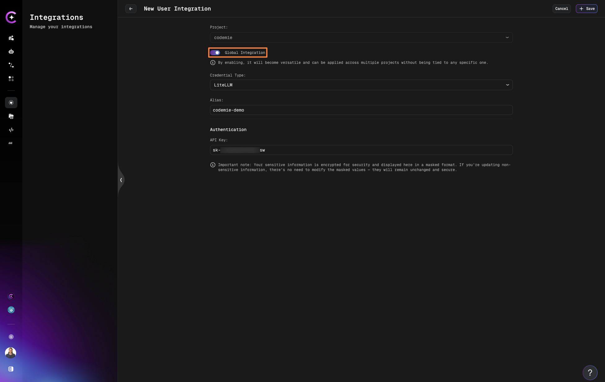 CodeMie LiteLLM integration form