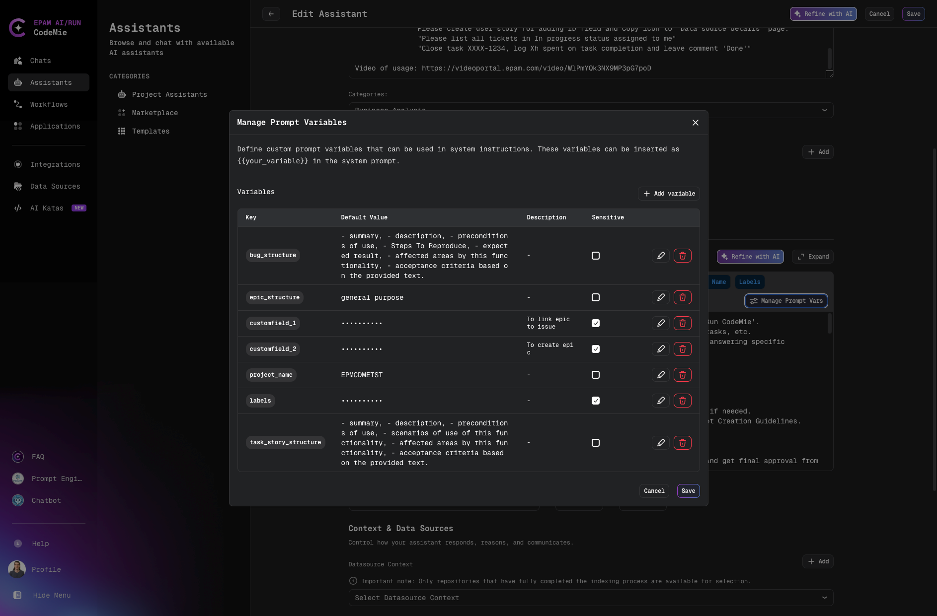 Editing Sensitive Variables