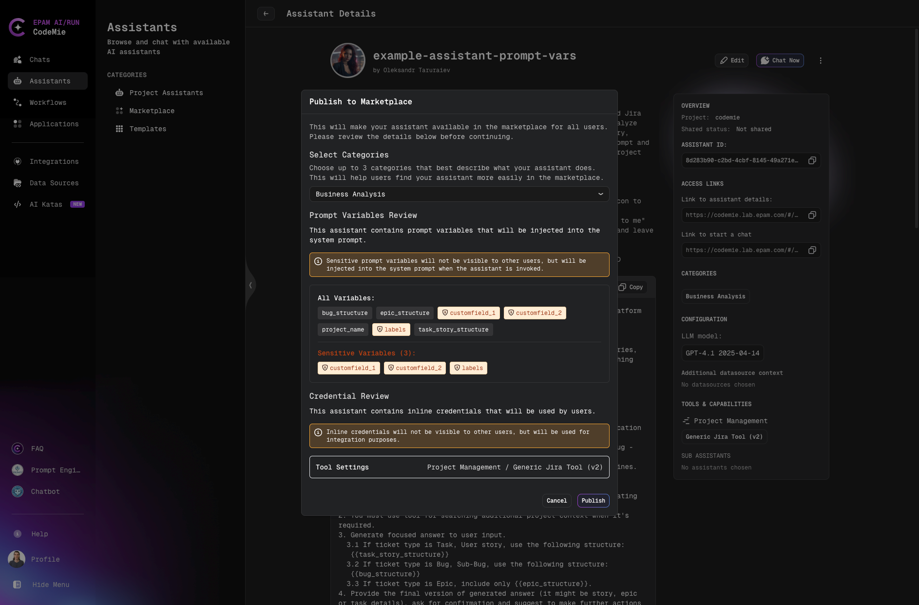 Credential warning modal