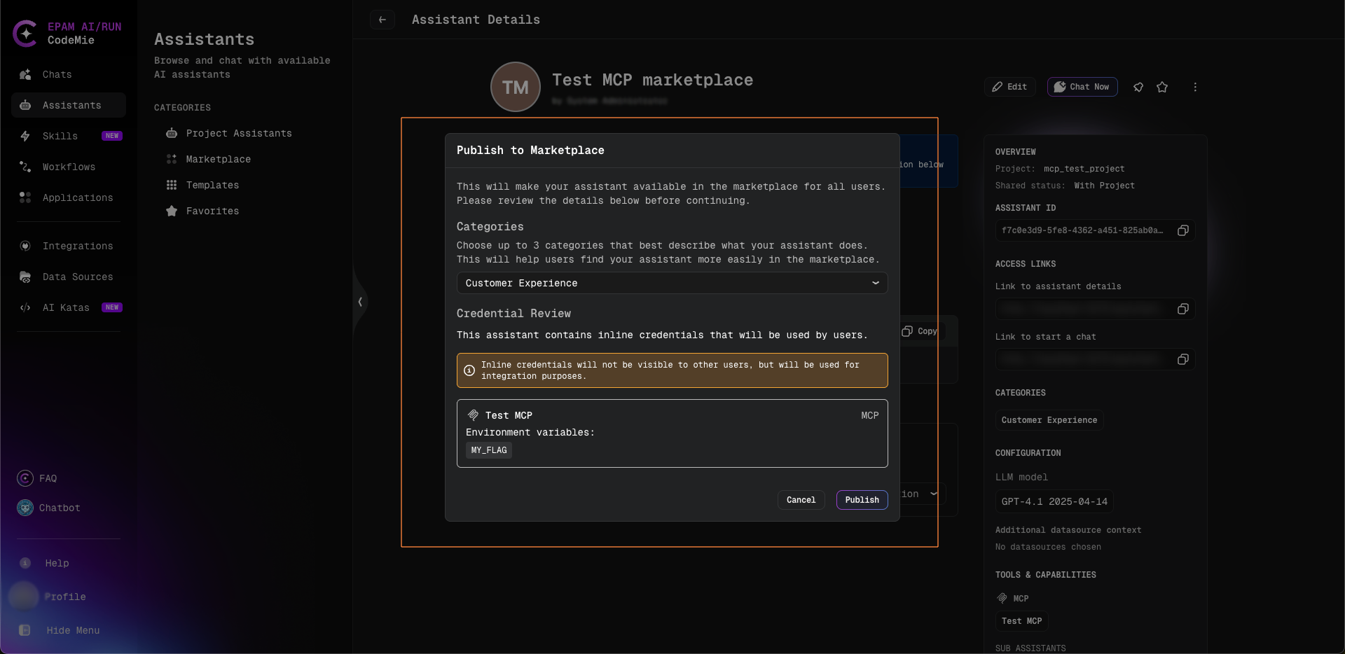 The Credential Review step in the Publish to Marketplace dialog