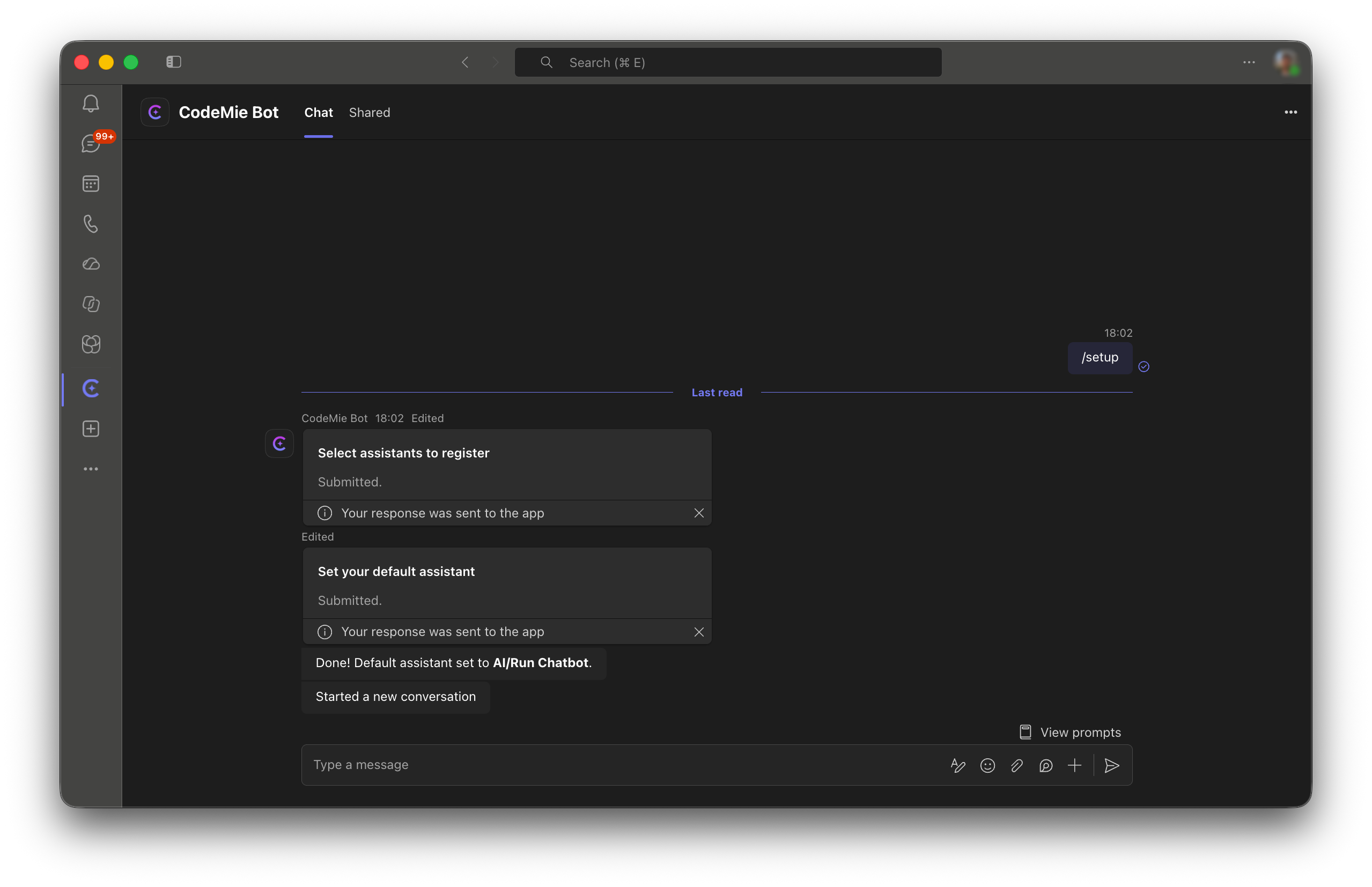 Setup complete with default assistant confirmed