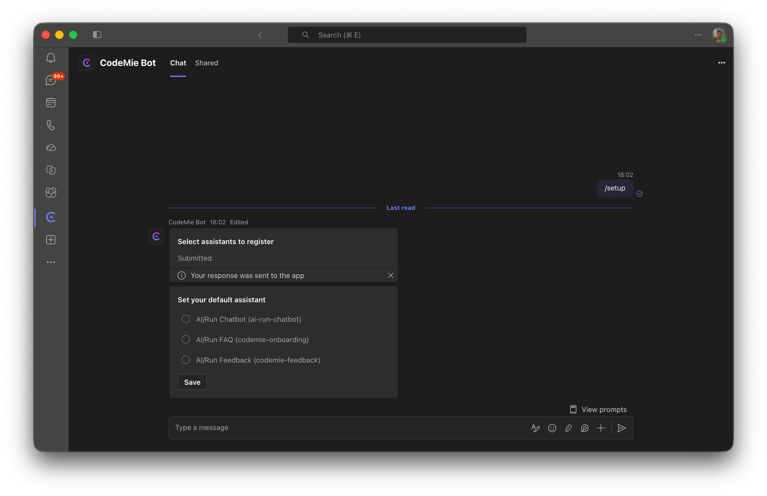 Set your default assistant card with radio buttons