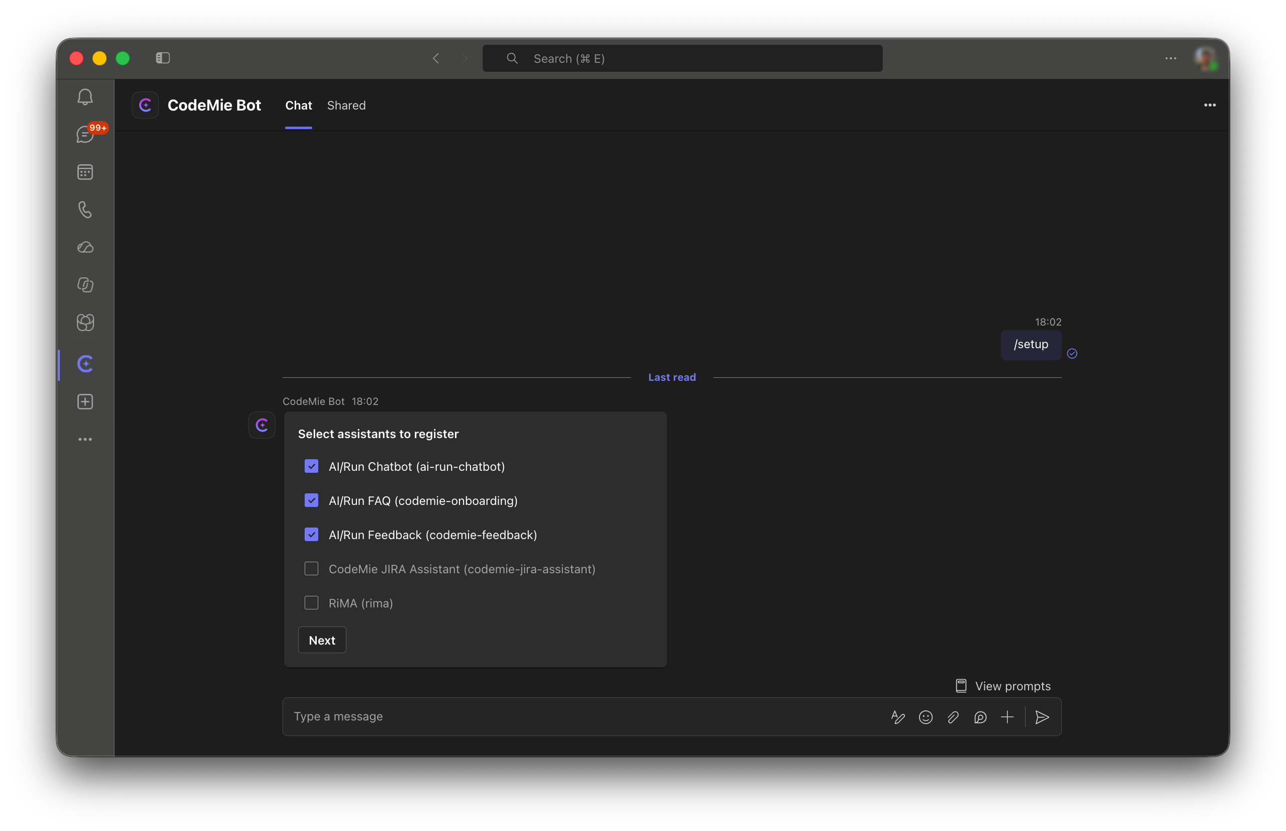 Select assistants to register card with checkboxes