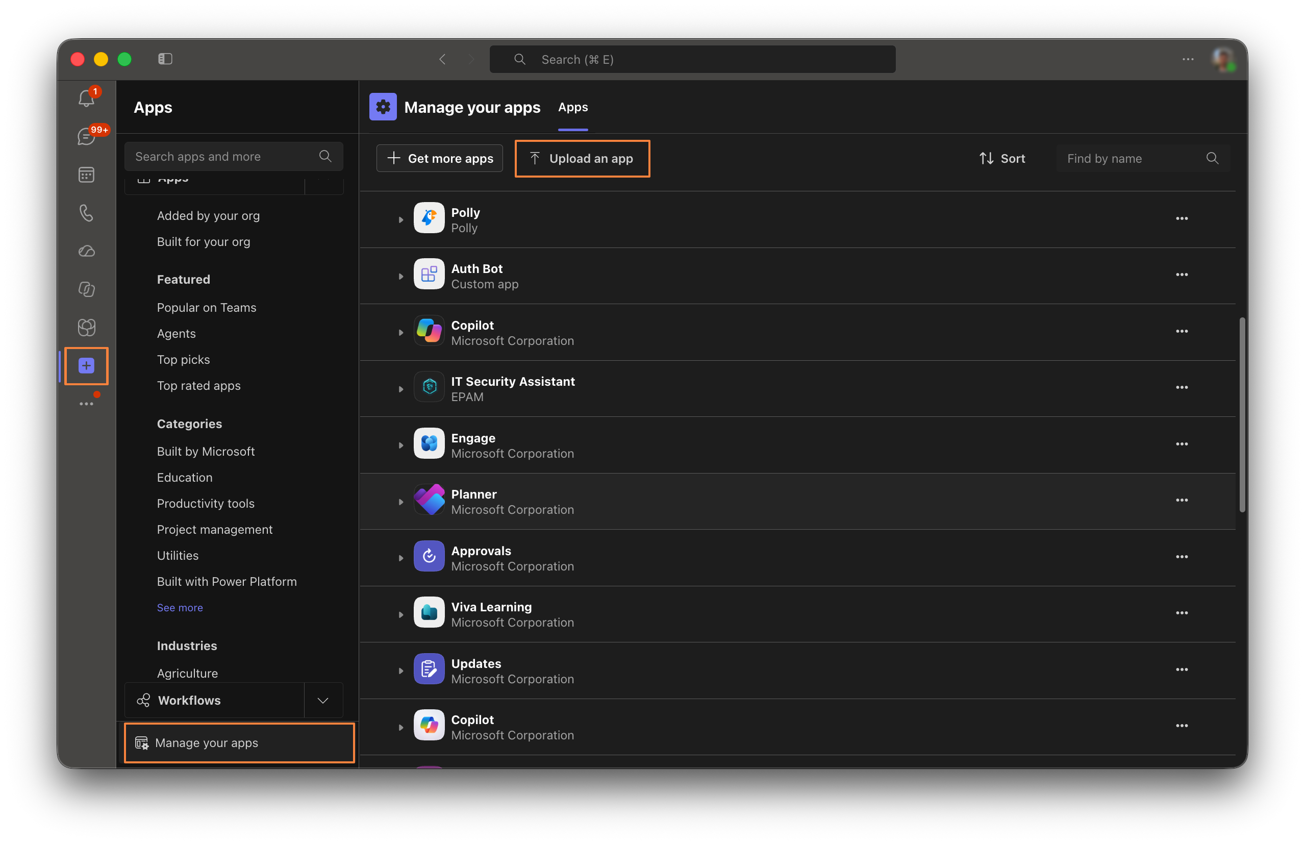 Upload an app entry point in Teams