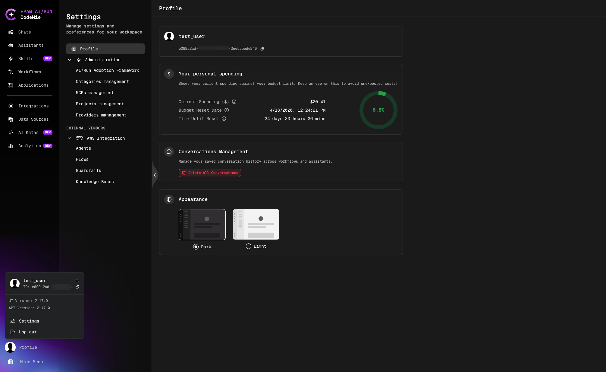 Personal Spending widget