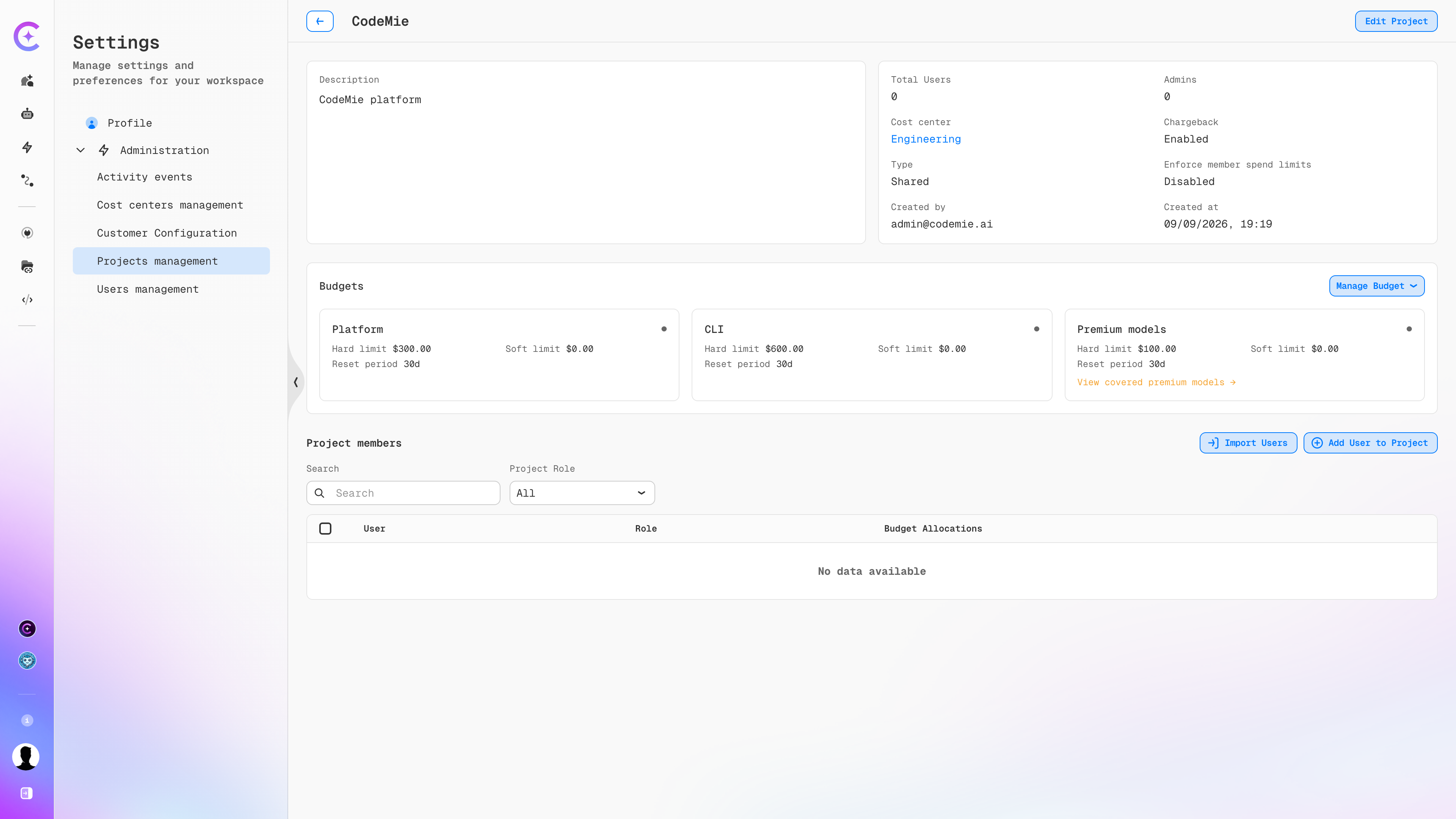 Project page immediately after a budget is created