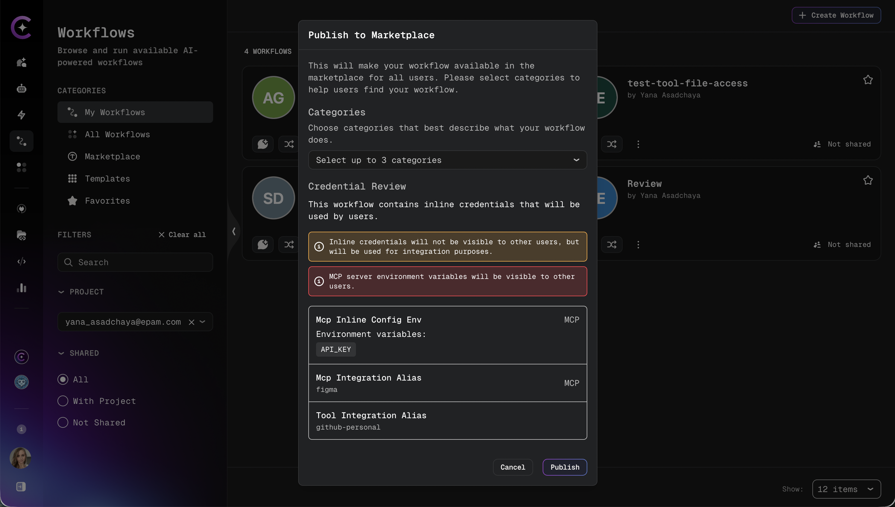 Credential review modal