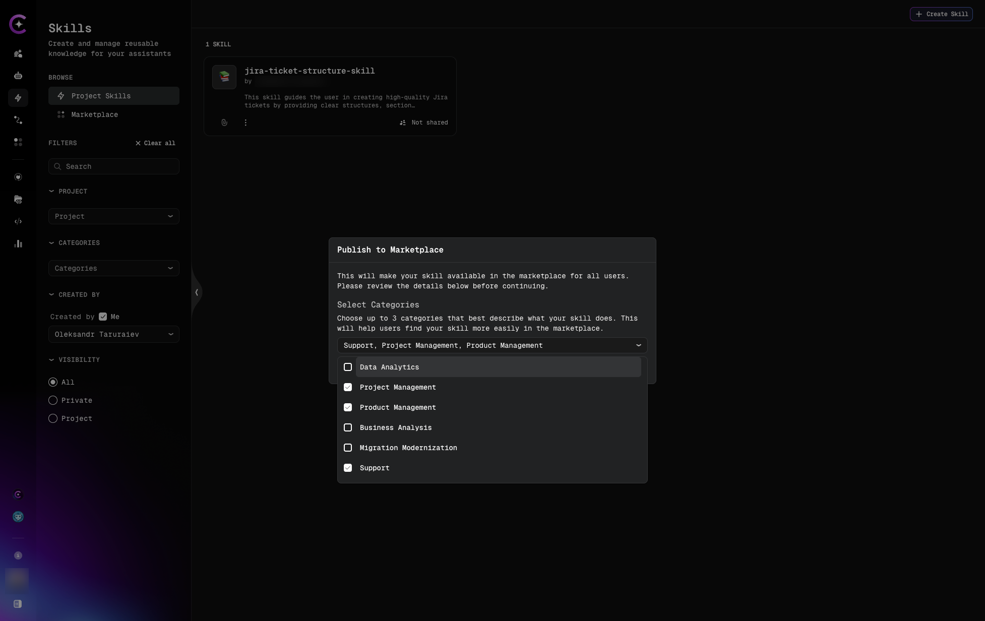 Publish to Marketplace Modal