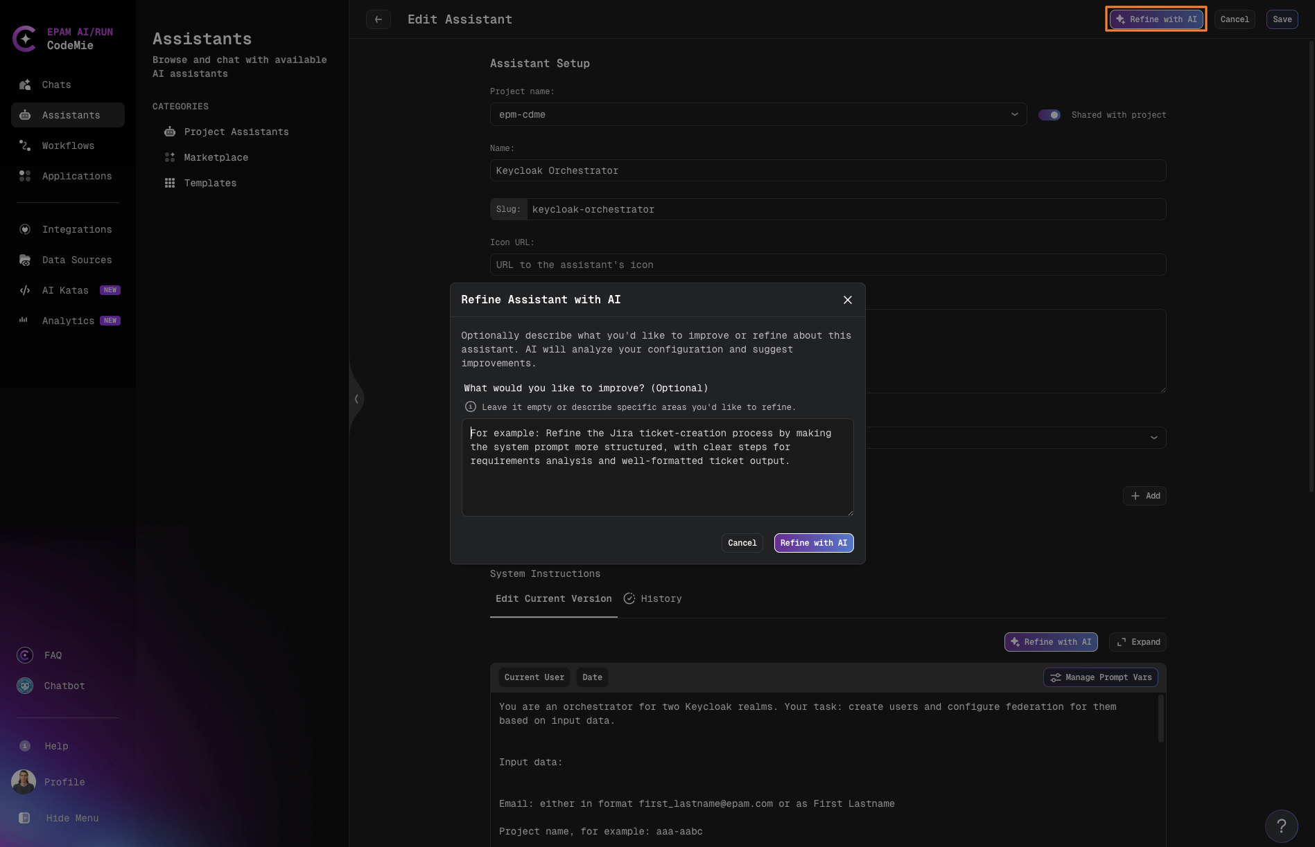 Refine Assistant with AI