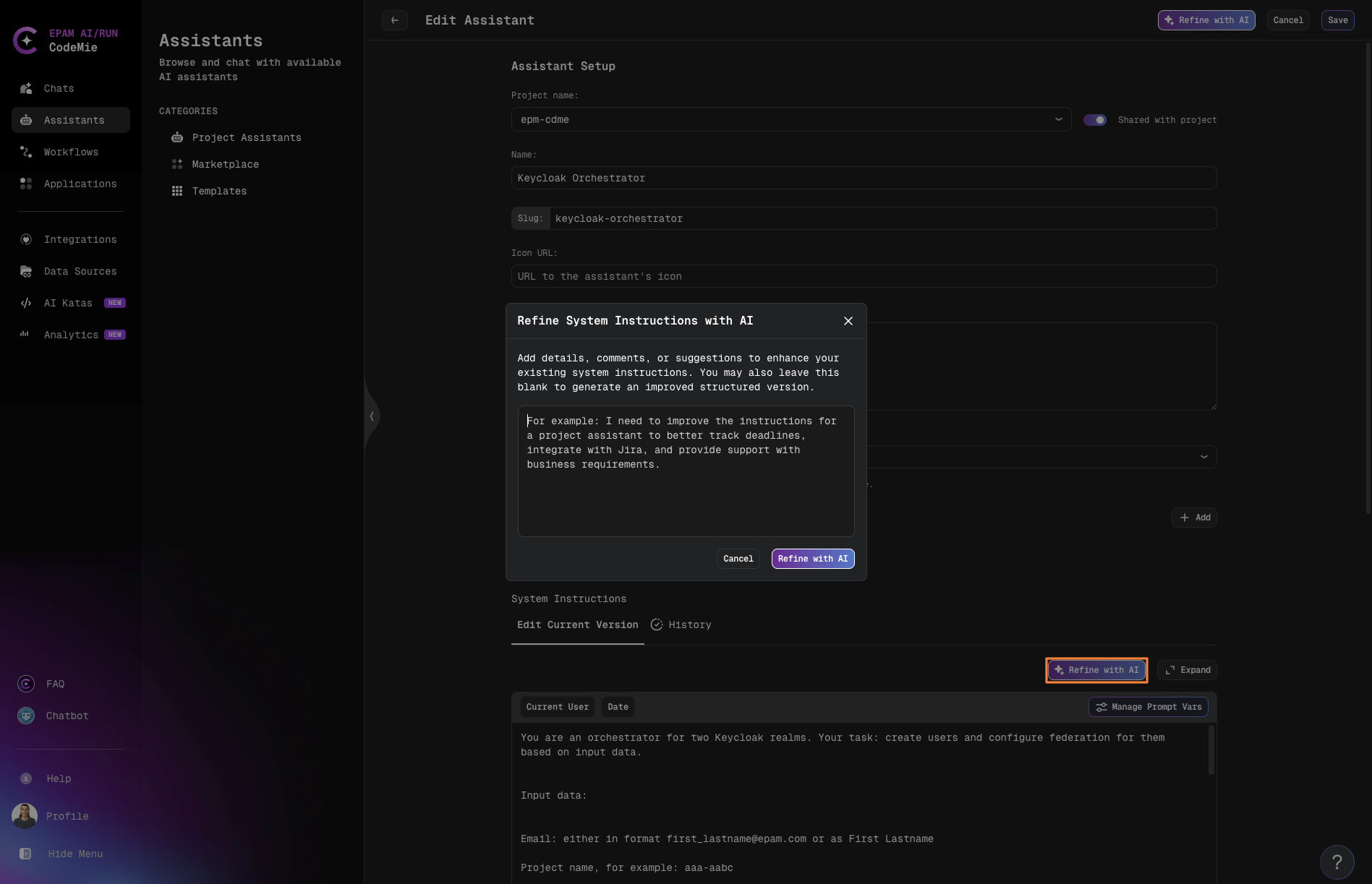 Refine System Instructions with AI