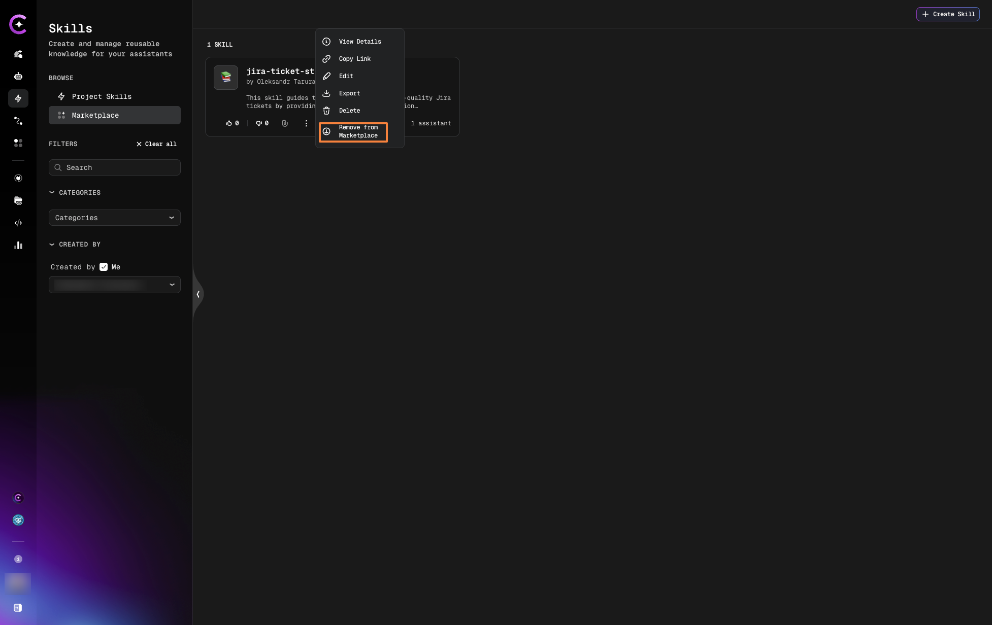 Remove from Marketplace Menu