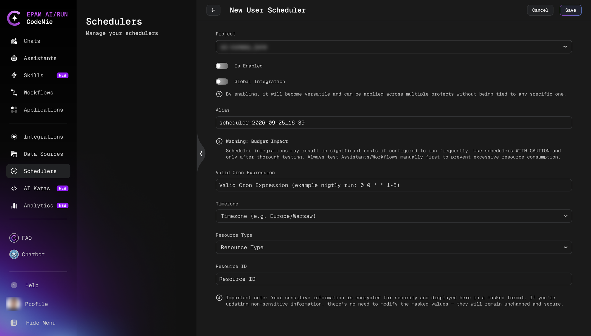 New User Scheduler form