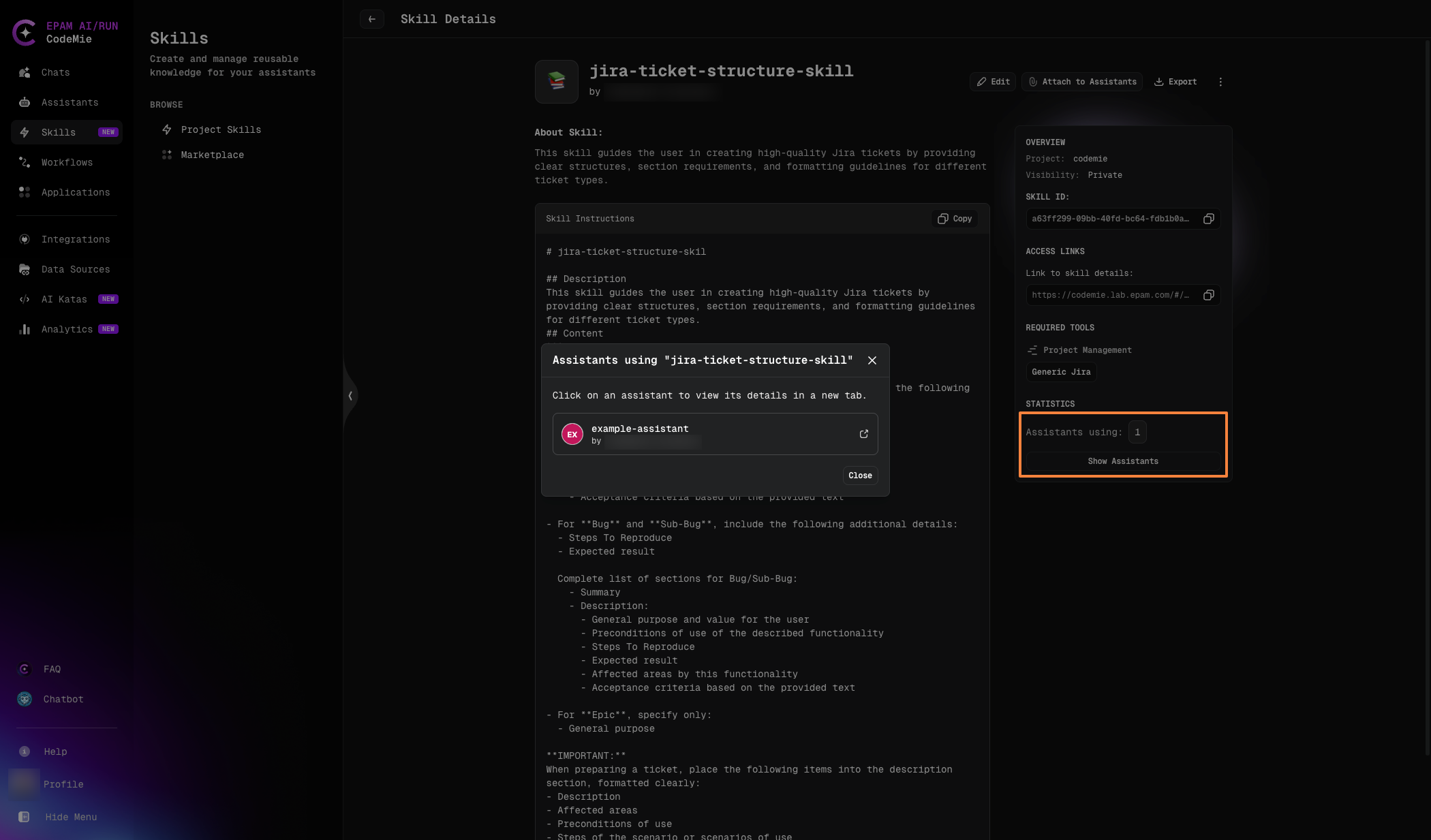 Skill Details - Attached Assistants