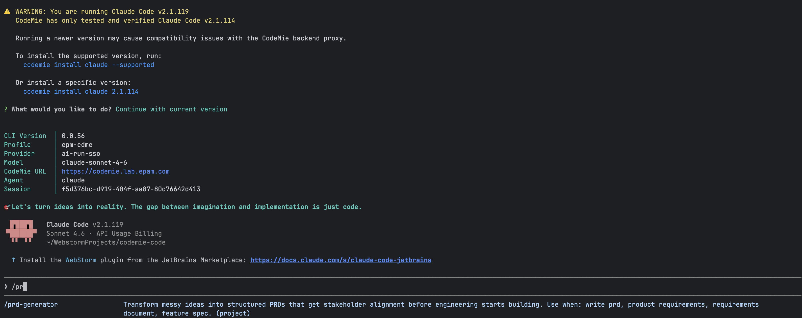 Claude Code session showing a registered skill being invoked as a slash command