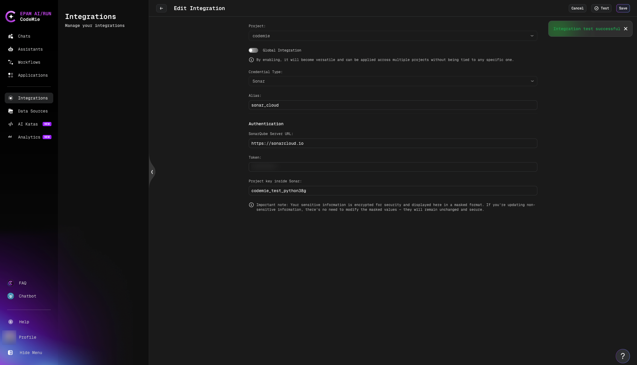 Integration parameters
