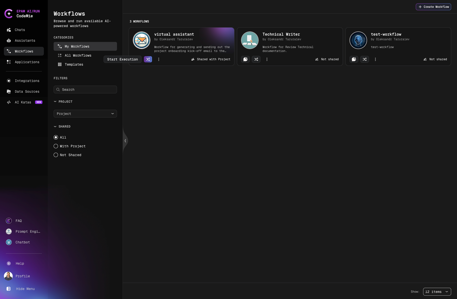 Start Execution button