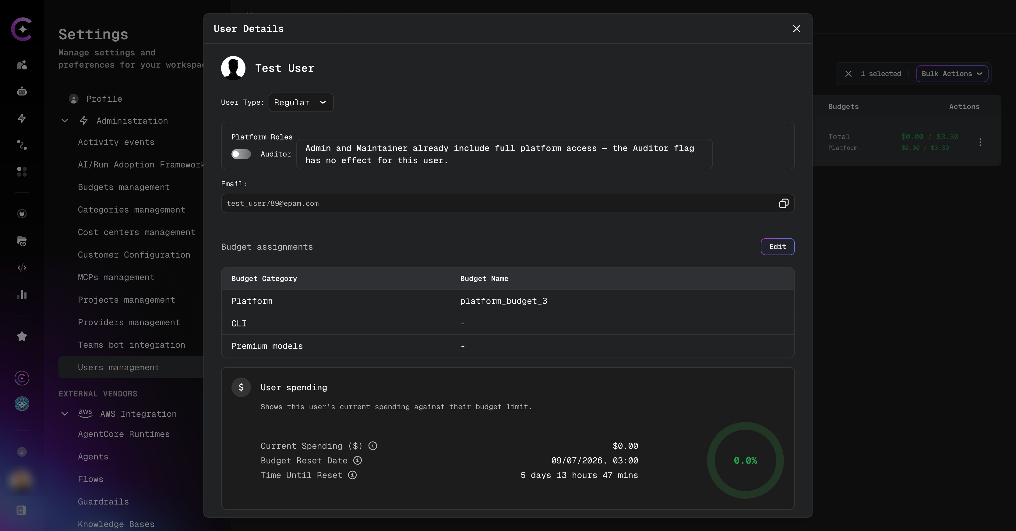 Auditor switch shown disabled with an explanatory tooltip when the user is already Admin or Maintainer