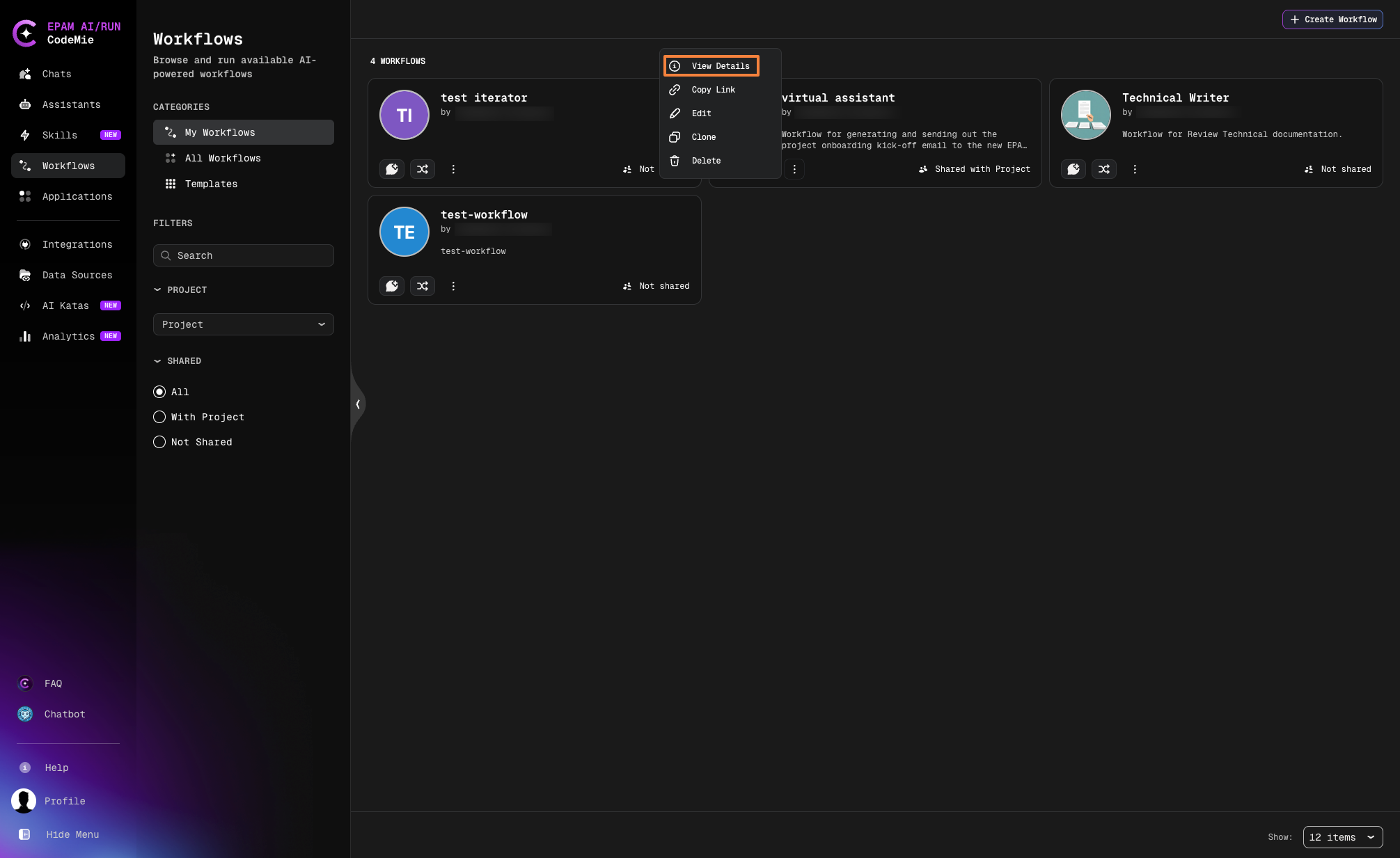 View Details option in workflow actions